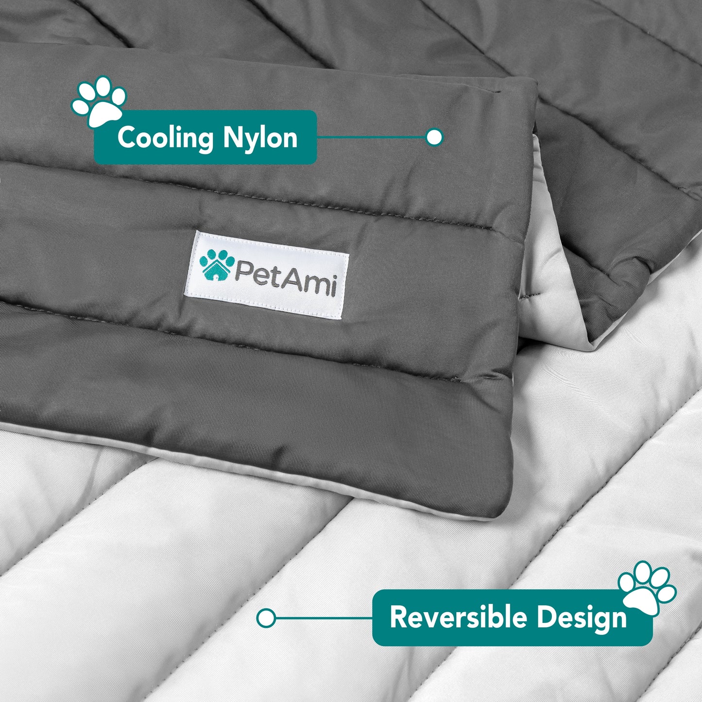 PetAmi Cooling Mat for Dog, Premium Pet Cooling Blanket for Crate Kennel, Indoor Cat Cool Sleeping Pad, Q-MAX Cold Sofa Couch Cover for Summer, Gray/Light Grey, Medium (29x40)