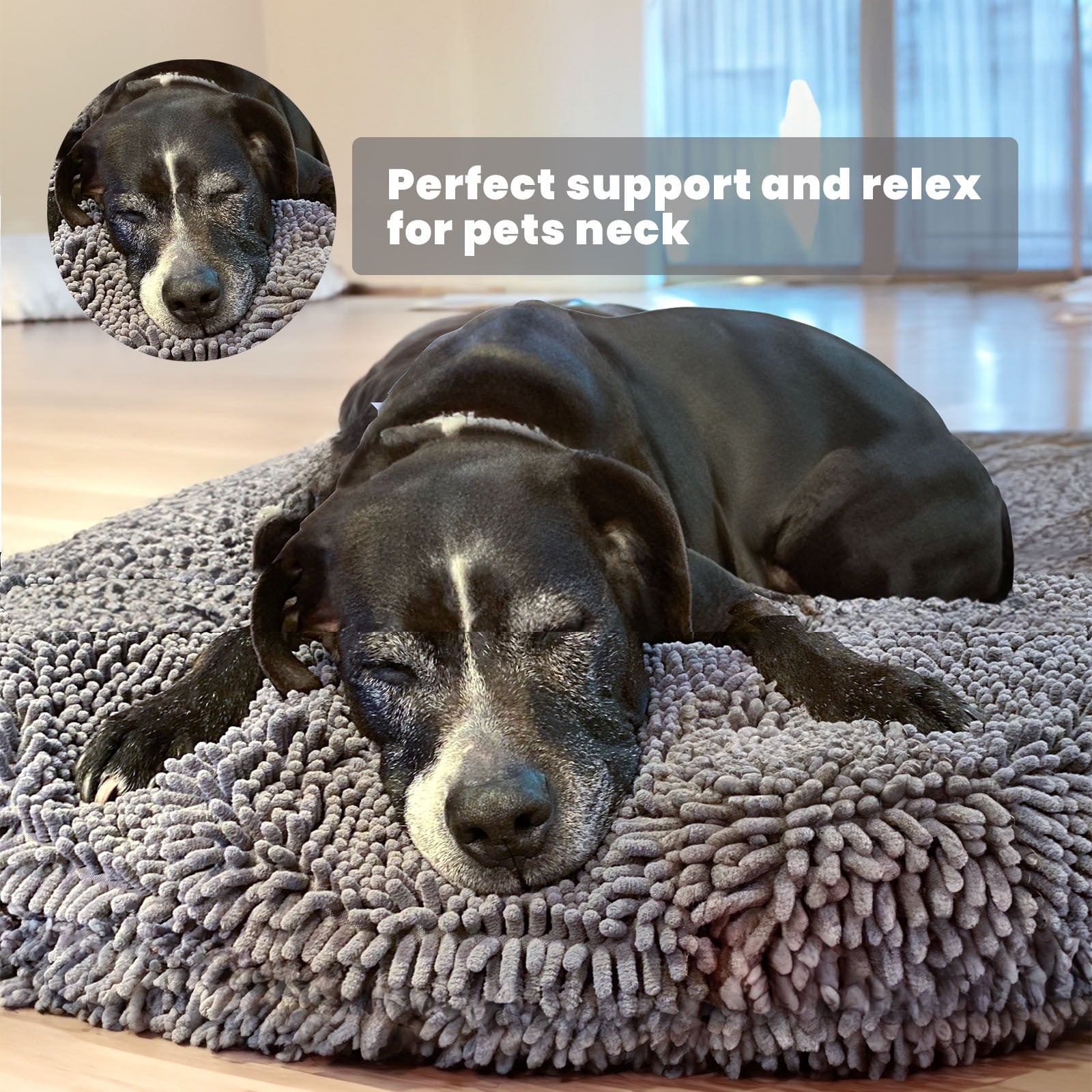 Muddy Mat® Cloud K-9 Bed for Dogs & Cats, Soft & Relaxing Round Dog Bed, Chenille Material, Removable Cover, Washable & Dryer Safe–Grey Large(40"x40")