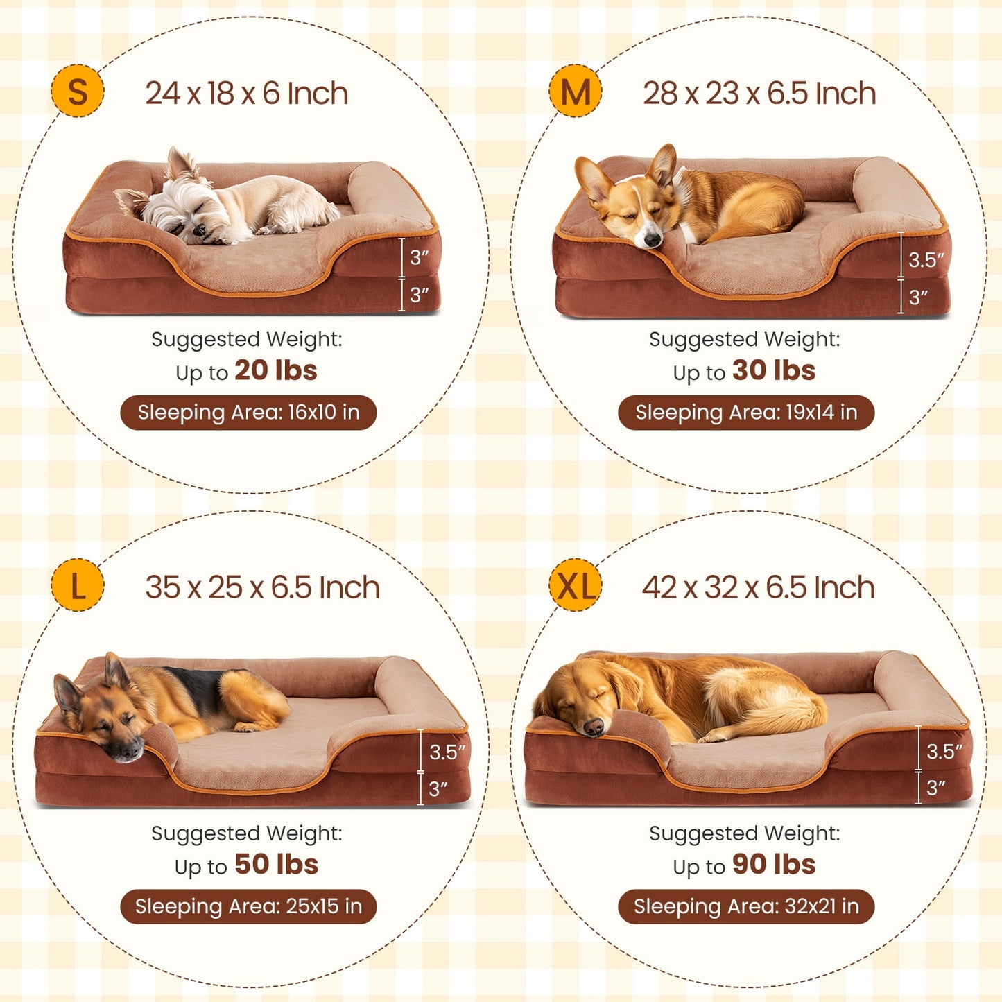 edx Orthopedic Dog Bed, Comfortable Pet Sofa, Supportive Foam Pet Sofa with Non-Slip Base, Machine Washable and Removable Cover, Waterproof Design, 24"x18"in, Brown