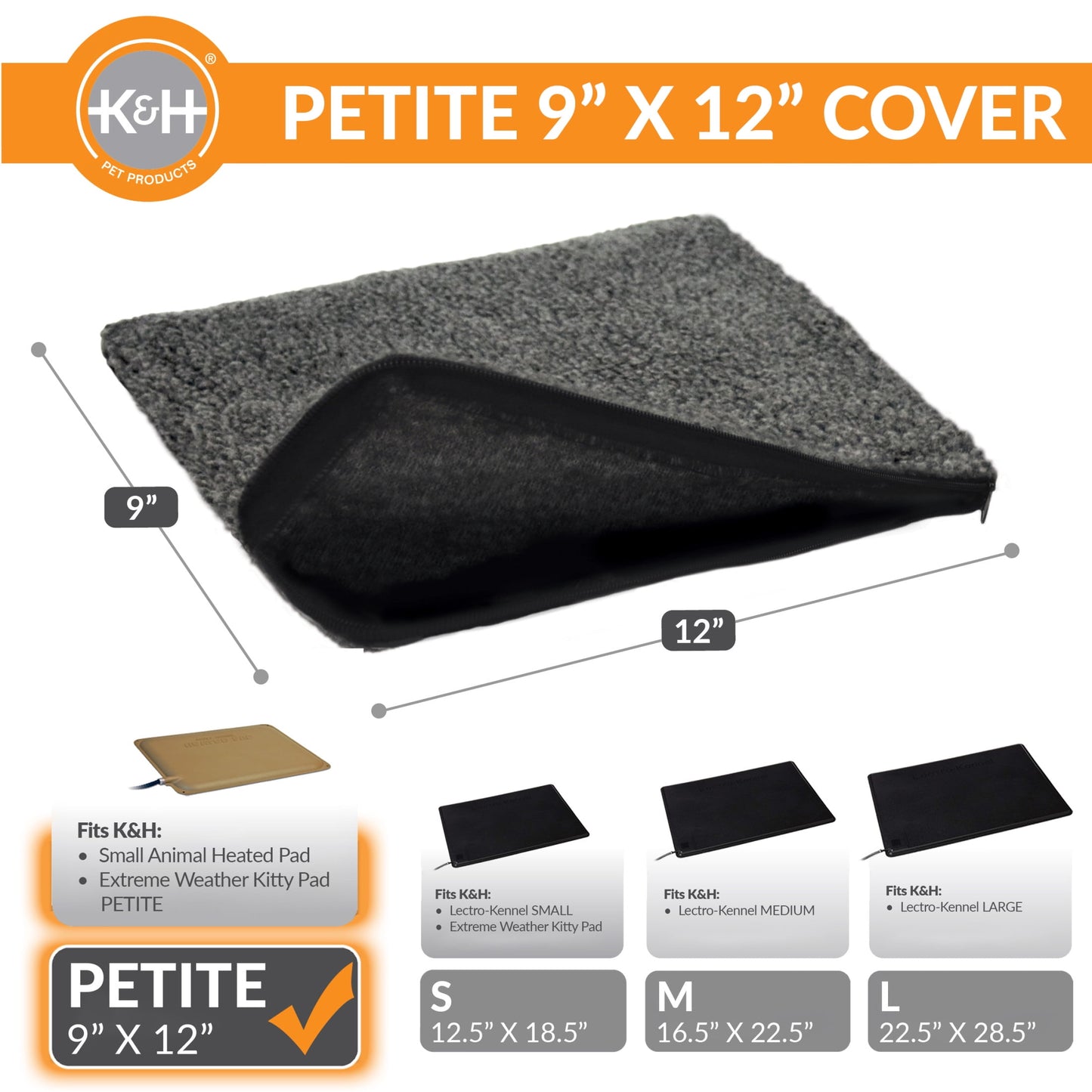 K&H Pet Products Small Animal Heated Pad Deluxe Replacement Cover GrayPetite 9 X 12 Inches