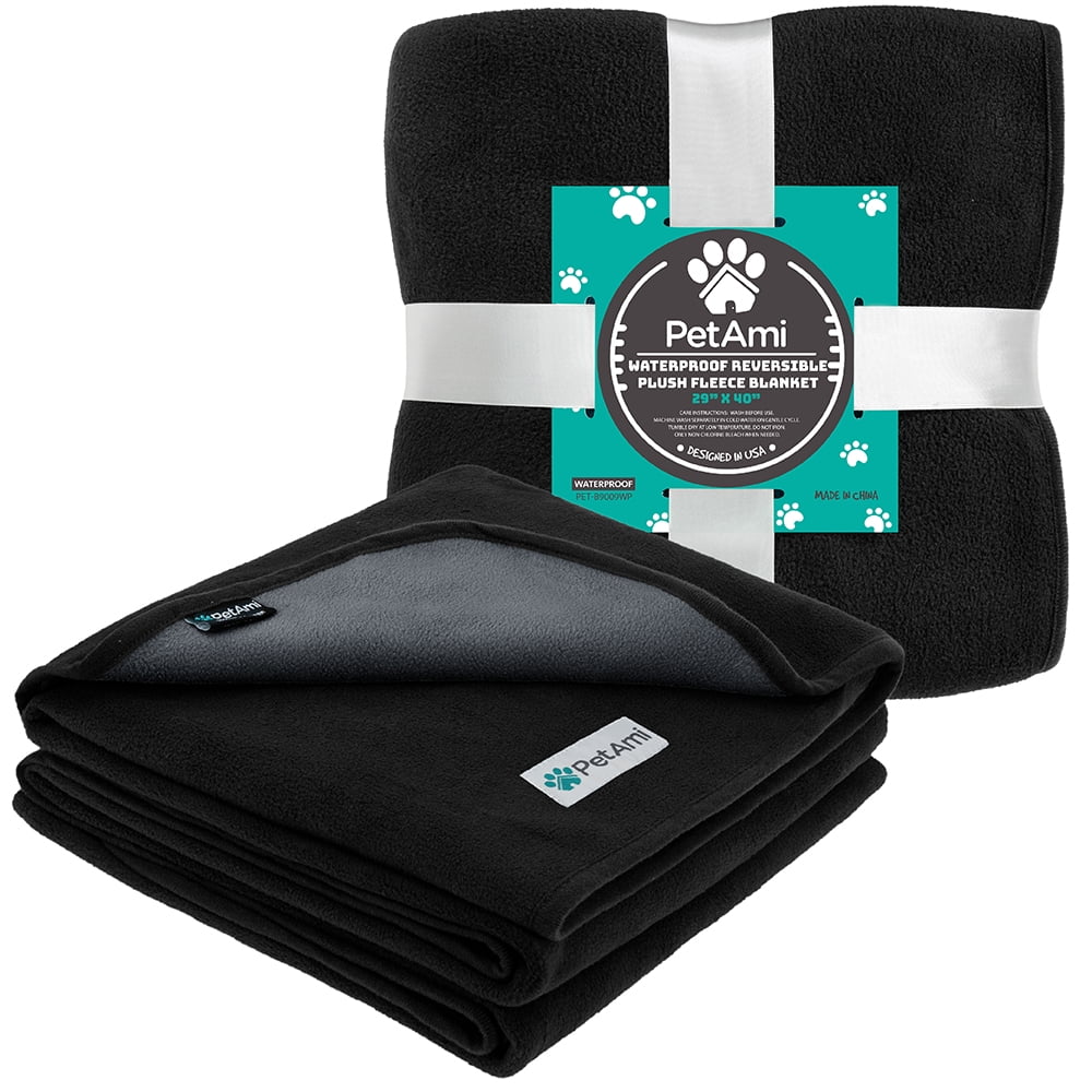 PetAmi Waterproof Dog Blanket For Small Medium Dog, Pet Puppy Blanket Couch Cover Protection, Fleece Cat Washable Throw, Couch Sofa Furniture Protector, Reversible Soft Plush, 29x40 Black/Gray
