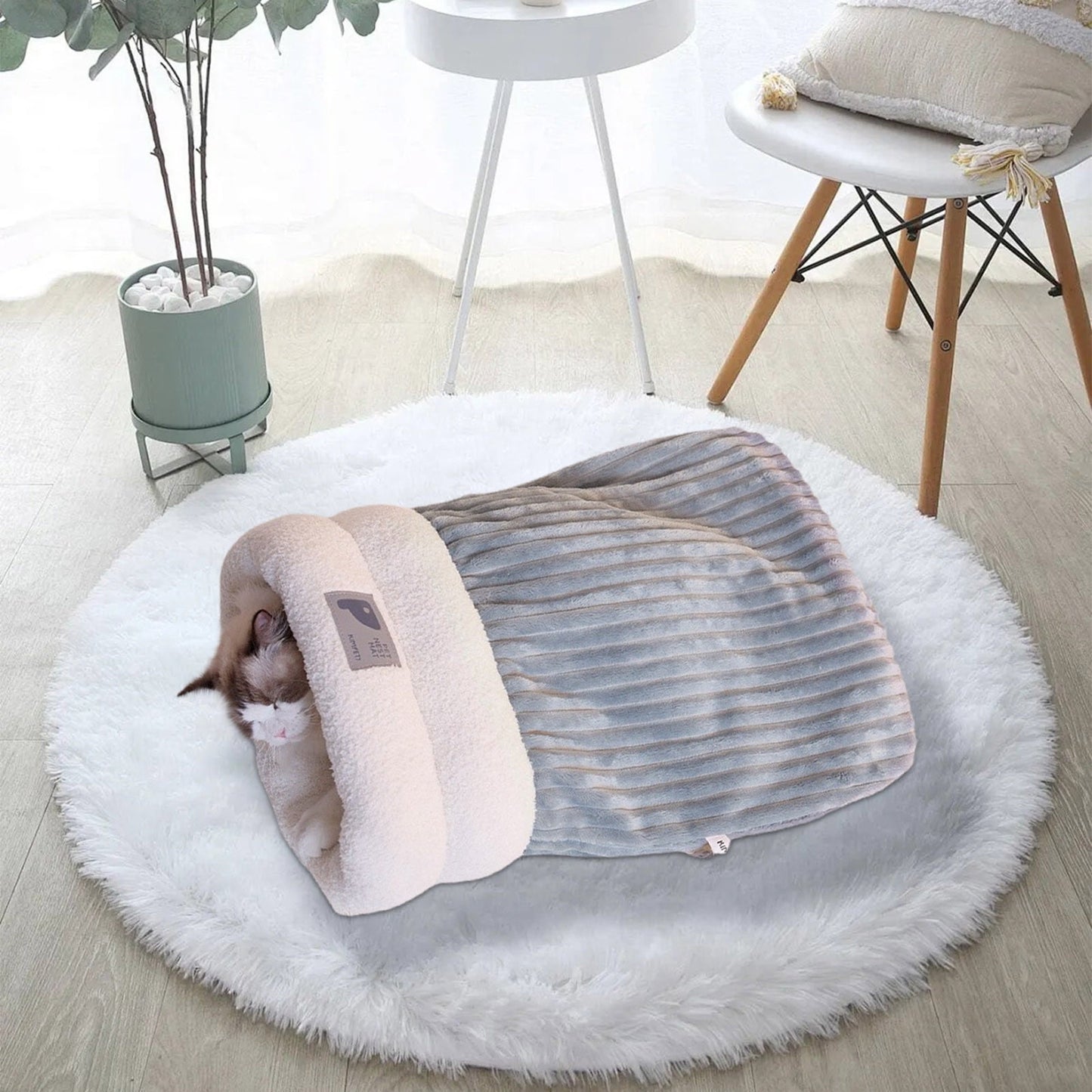 Exhoden Cat Winter Sleeping Bag, Cat Crinkle Sack Removable Cat Bag for Sleeping 360°Warm Semienclosed Cat Sleeping Bag Bed with Cave,Fall And Winter Warm Pet Sleeping Bag
