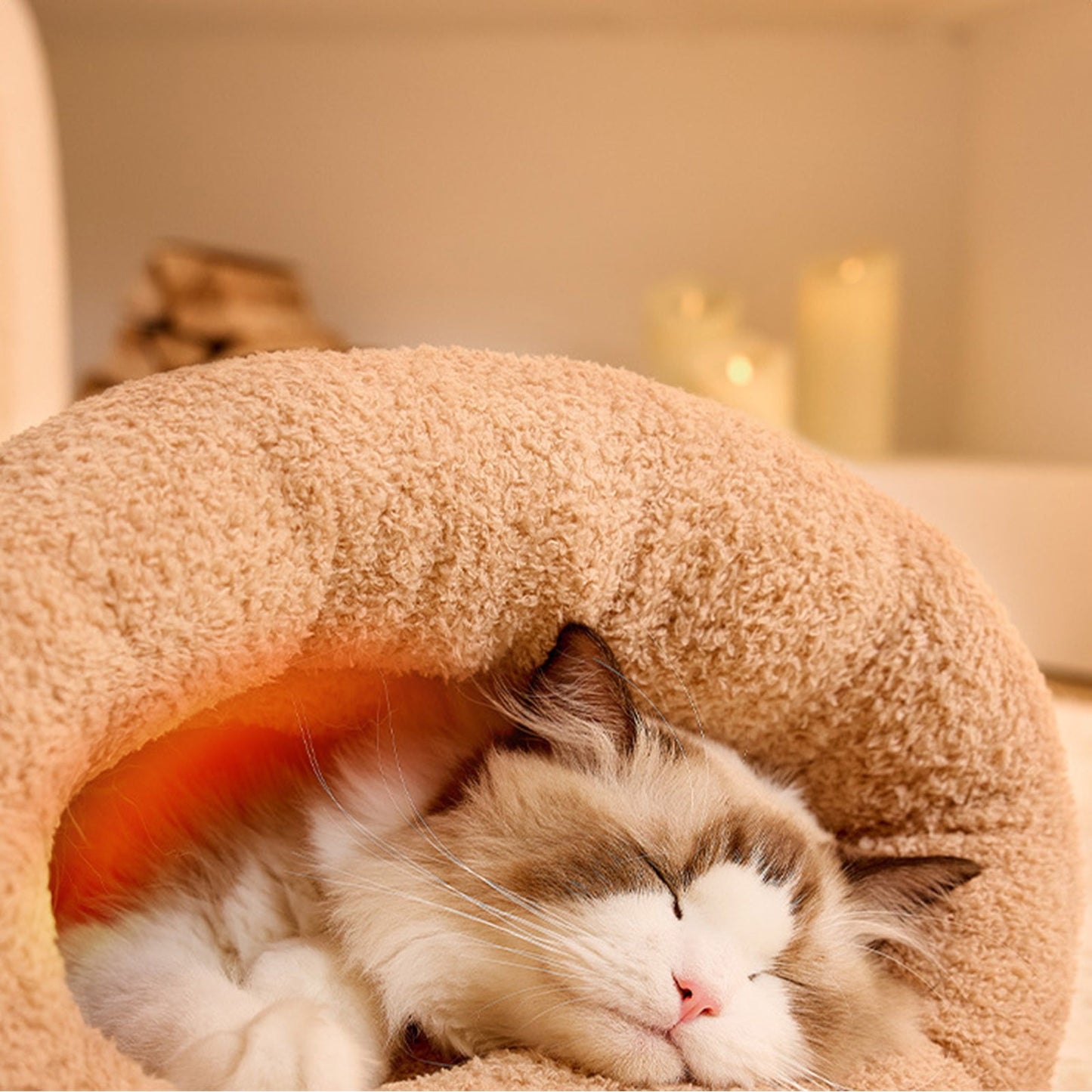 Exhoden Cat Winter Sleeping Bag, Cat Crinkle Sack Removable Cat Bag for Sleeping 360°Warm Semienclosed Cat Sleeping Bag Bed with Cave,Fall And Winter Warm Pet Sleeping Bag
