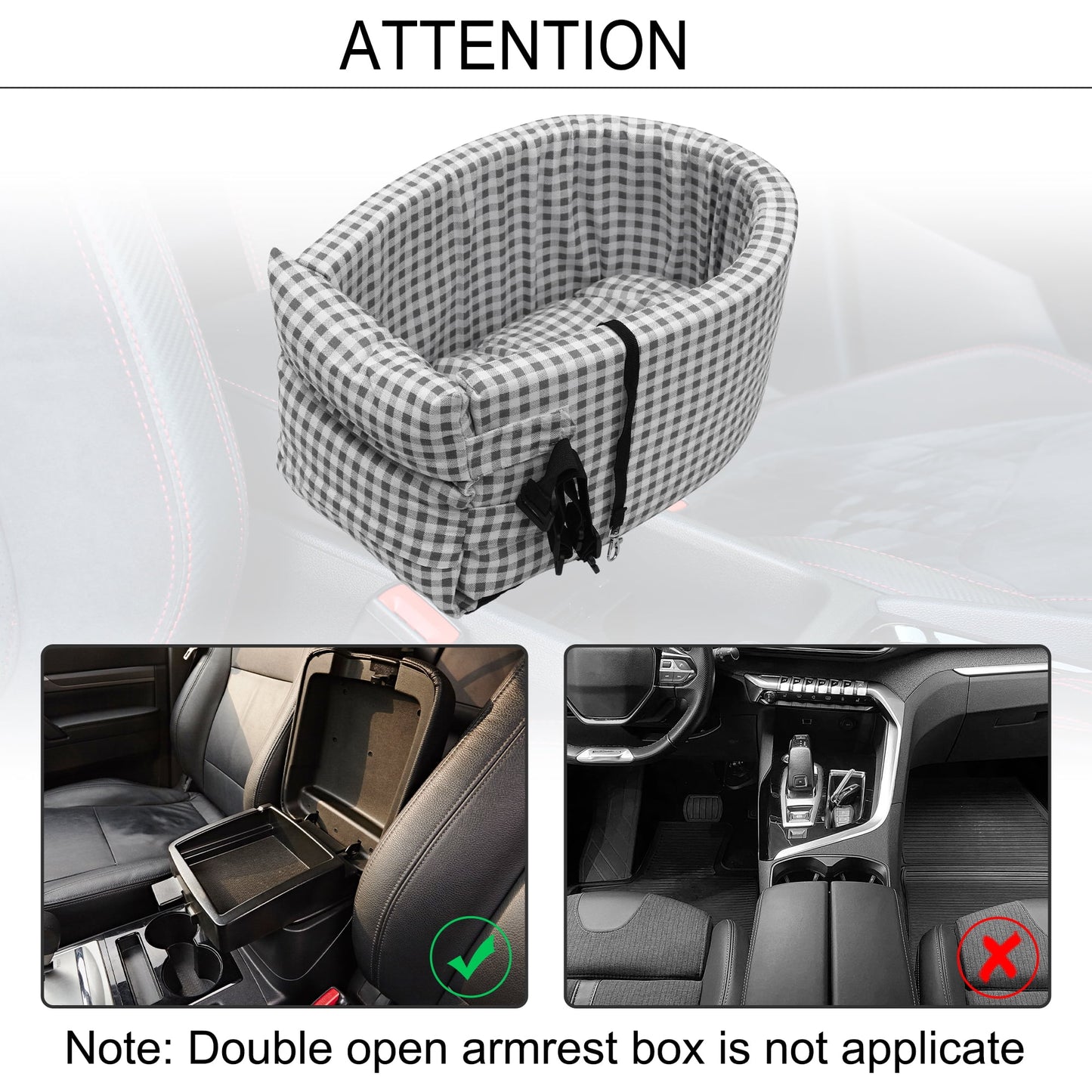 Unique Bargains Dog Car Seat Adjustable Straps Plaid Style for Medium Small Sized Puppy Cat Seat Travel Bed Black White