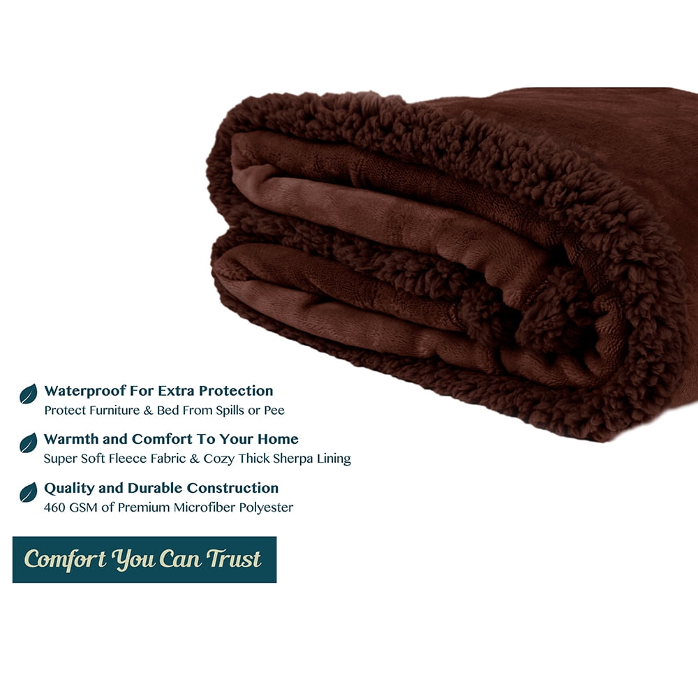 PAVILIA WATERPROOF Blanket For Couch, Sofa | Waterproof Dog Blanket for Large Dog, Puppy, Cat | Pet Blanket Protector | Plush Soft Warm Fuzzy Sherpa Blanket Bed Throw, Brown, 60x80