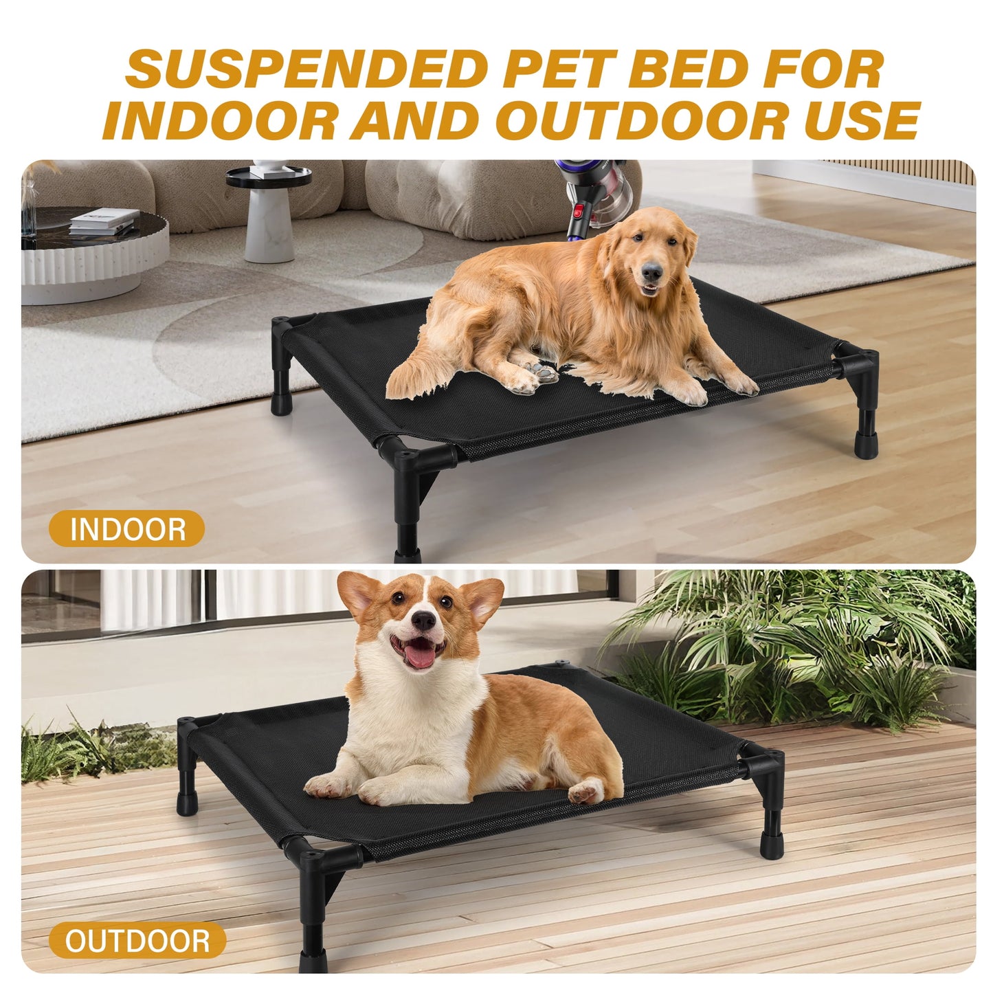Onekawa Elevated Pet Bed,Portable Raised Pet Cot with Washabl Mesh,Medium 24'' X 20'' X 5''  for Dogs Cats,Black