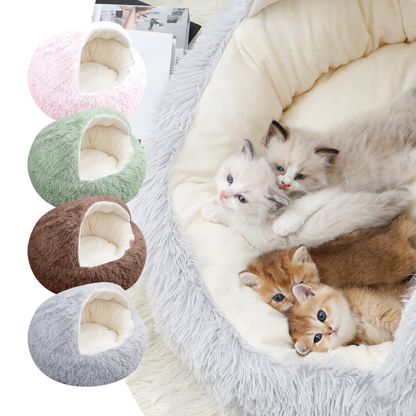 VANLOFE Pet Beds Under 10 Cat House Dog Round Cat Winter Warm Sleeping Bag Long Plush Soft Pet Bed Calming Bed