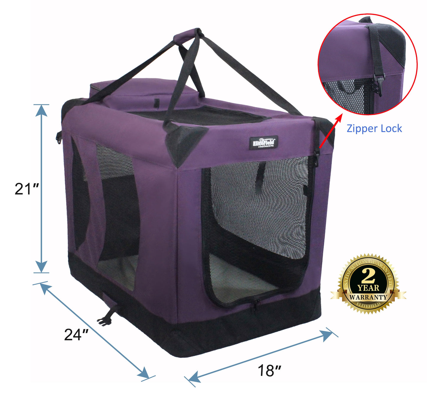 EliteField 3-Door Folding Soft Dog Crate with Carrying Bag and Fleece Bed (2 Year Warranty), Indoor & Outdoor Pet Home