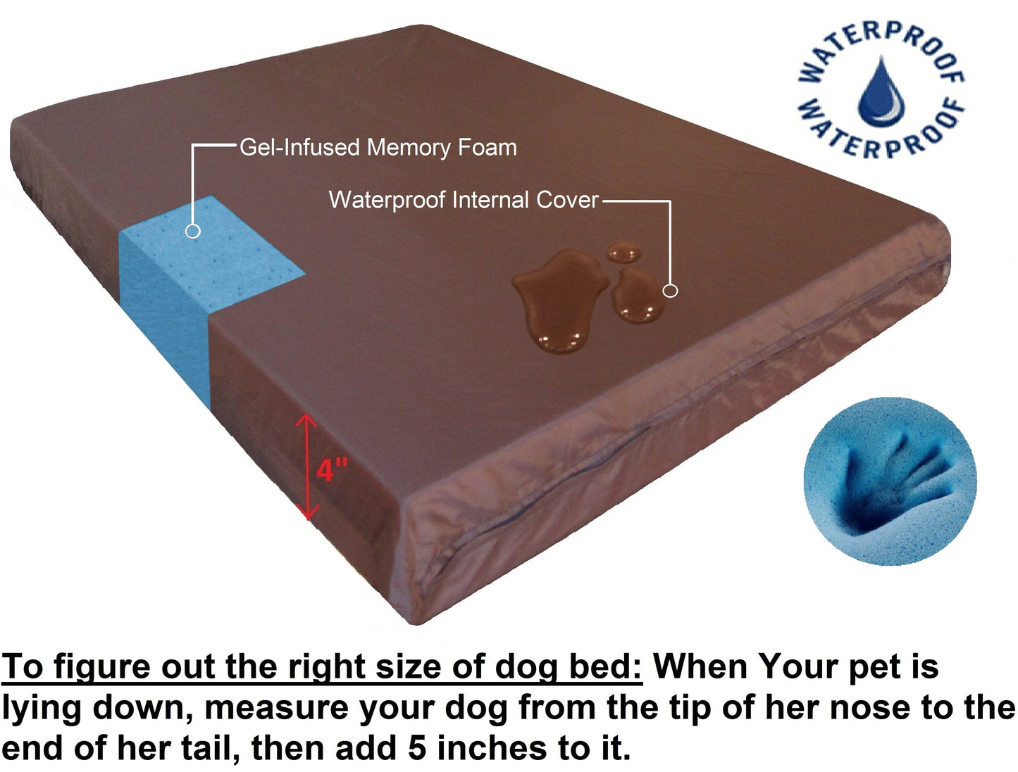 Dogbed4less Orthopedic Memory Foam Dog Mattress, Waterproof Microsuede Gray Cover, XL, 47"x29"x4"