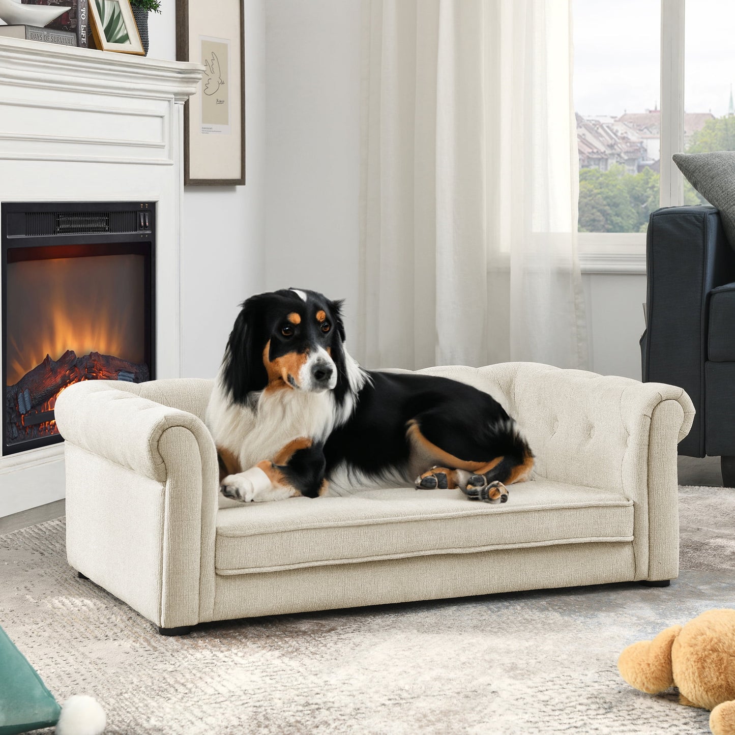 Aukfa Dog Beds for Medium and Large Dog, 33" Elevated Pet Sofa Bed Support up to 200 lbs, Blue