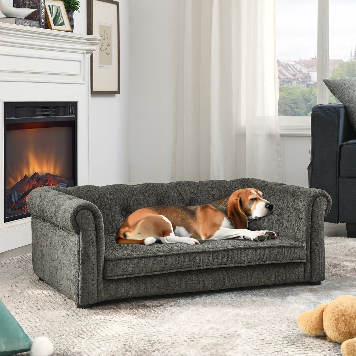 Aukfa Dog Beds for Medium and Large Dog, 33" Elevated Pet Sofa Bed Support up to 200 lbs, Blue