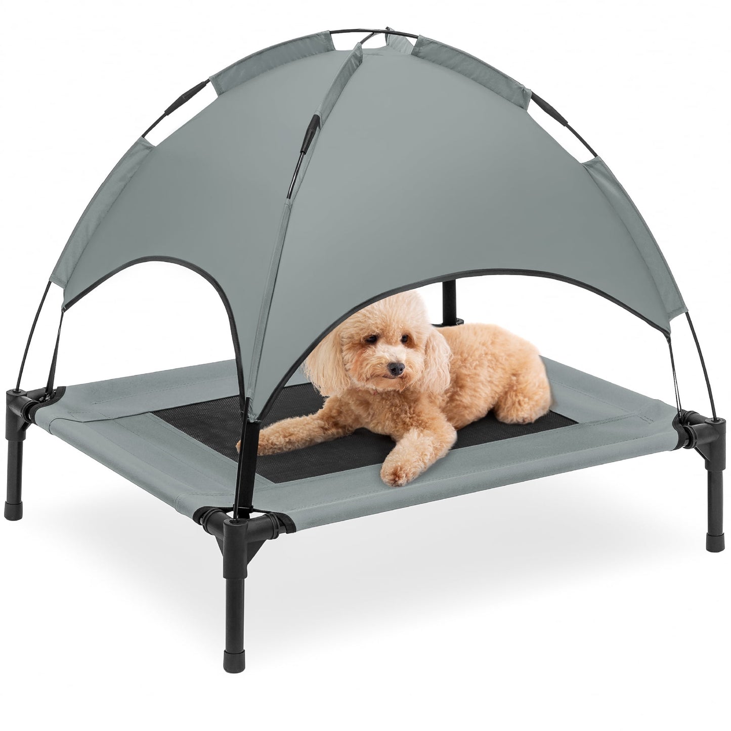 Best Choice Products 30in Elevated Cooling Dog Bed, Outdoor Raised Mesh Pet Cot w/ Removable Canopy, Carrying Bag - Red