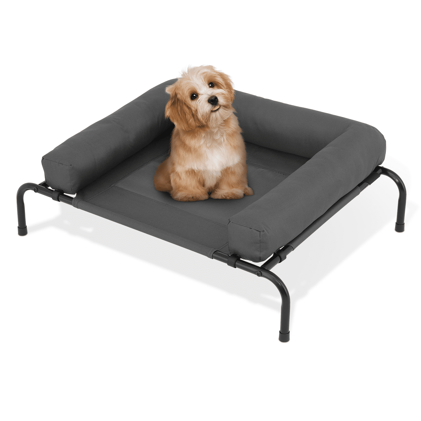 MoNiBloom Mult-size Elevated Dog Bed, Portable Raised Pet Cot with Bolster, Breathable Mesh, Skid-Resistant Feet for Small Pet, Light Brown
