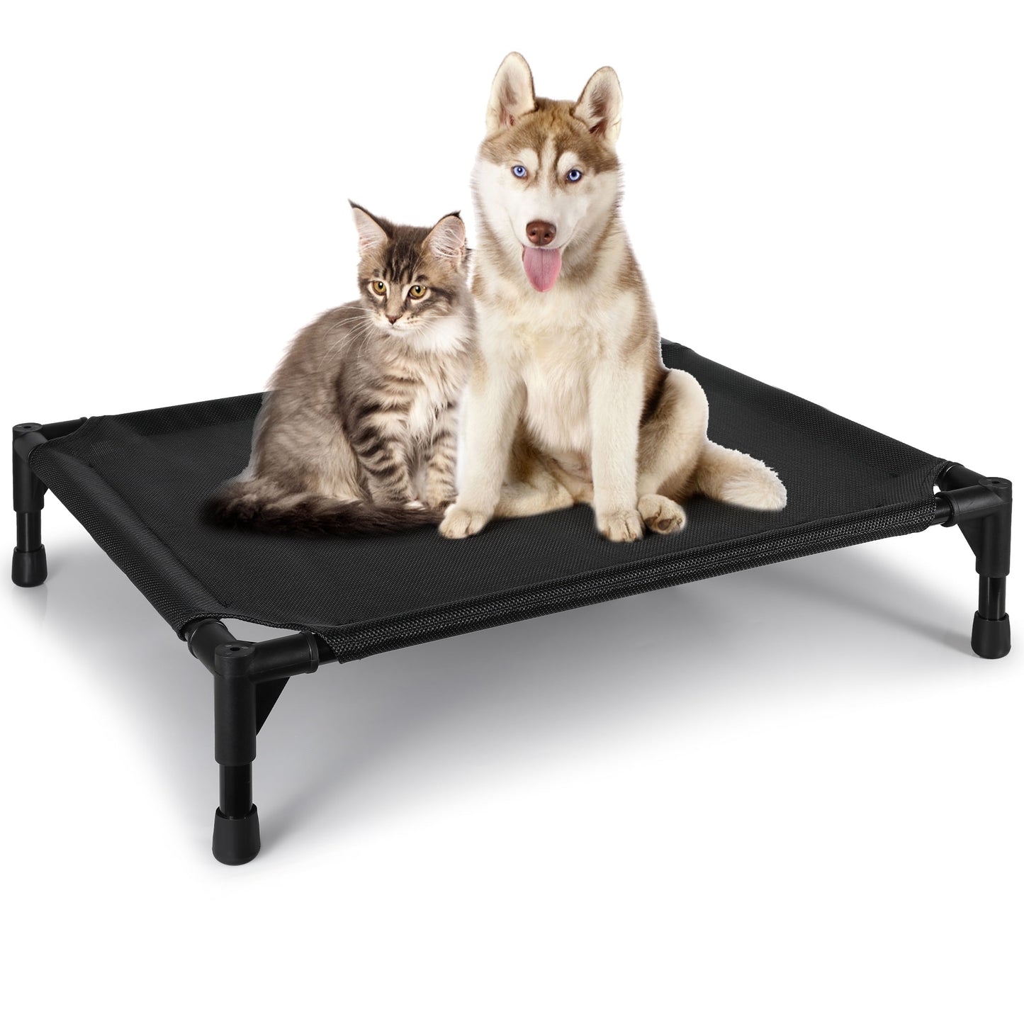 Onekawa Elevated Pet Bed,Portable Raised Pet Cot with Washabl Mesh,Medium 24'' X 20'' X 5''  for Dogs Cats,Black