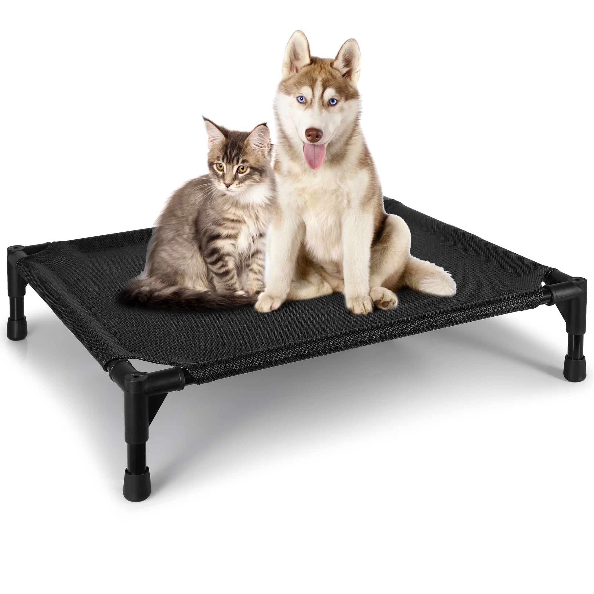 Onekawa Elevated Pet Bed,Portable Raised Pet Cot with Washabl Mesh,Medium 24'' X 20'' X 5''  for Dogs Cats,Black
