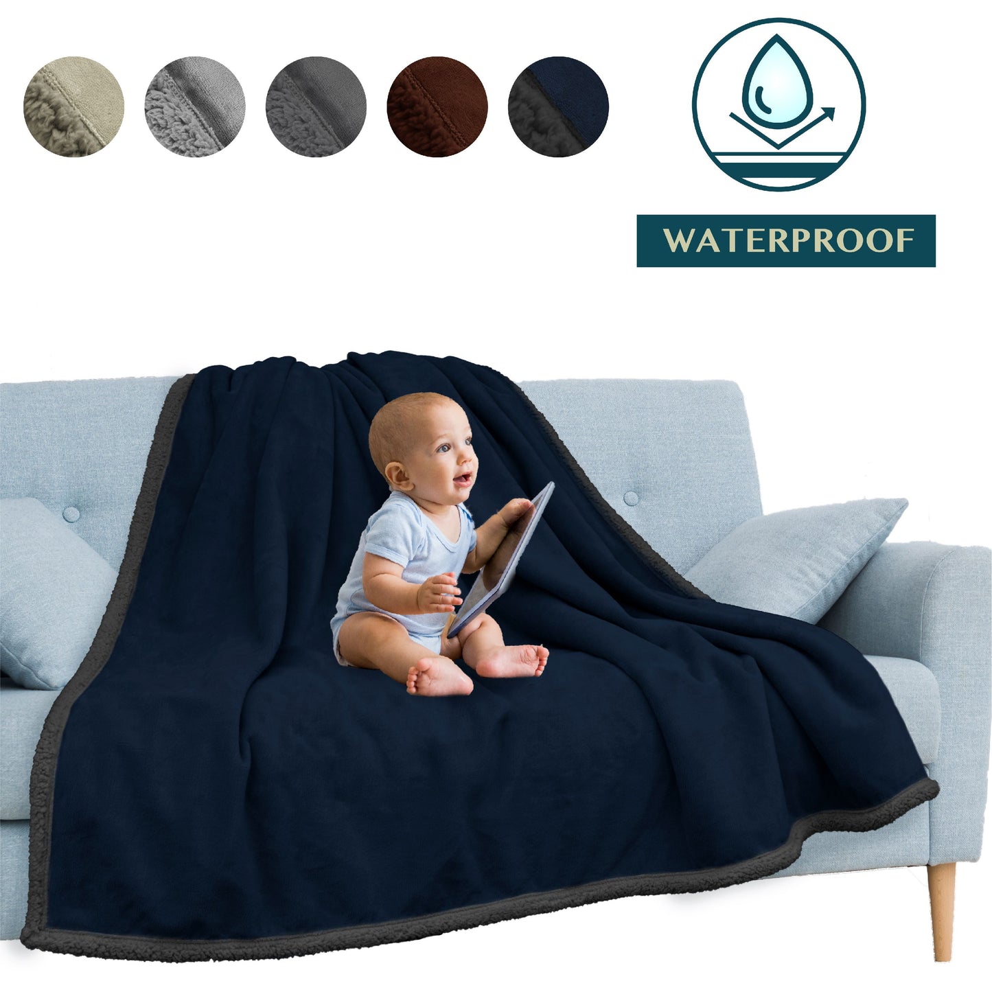 PAVILIA WATERPROOF Blanket For Couch, Sofa | Waterproof Dog Blanket for Large Dog, Puppy, Cat | Pet Blanket Protector | Plush Soft Warm Fuzzy Sherpa Blanket Bed Throw, Brown, 60x80