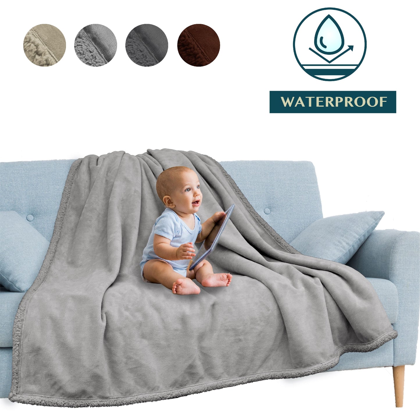 PAVILIA WATERPROOF Blanket For Couch, Sofa | Waterproof Dog Blanket for Large Dog, Puppy, Cat | Pet Blanket Protector | Plush Soft Warm Fuzzy Sherpa Blanket Bed Throw, Brown, 60x80