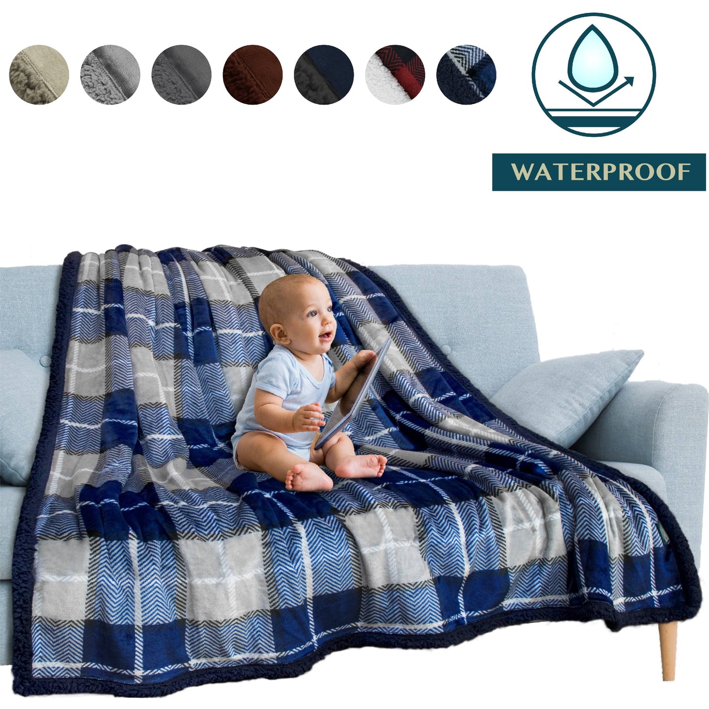 PAVILIA WATERPROOF Blanket For Couch, Sofa | Waterproof Dog Blanket for Large Dog, Puppy, Cat | Pet Blanket Protector | Plush Soft Warm Fuzzy Sherpa Blanket Bed Throw, Brown, 60x80
