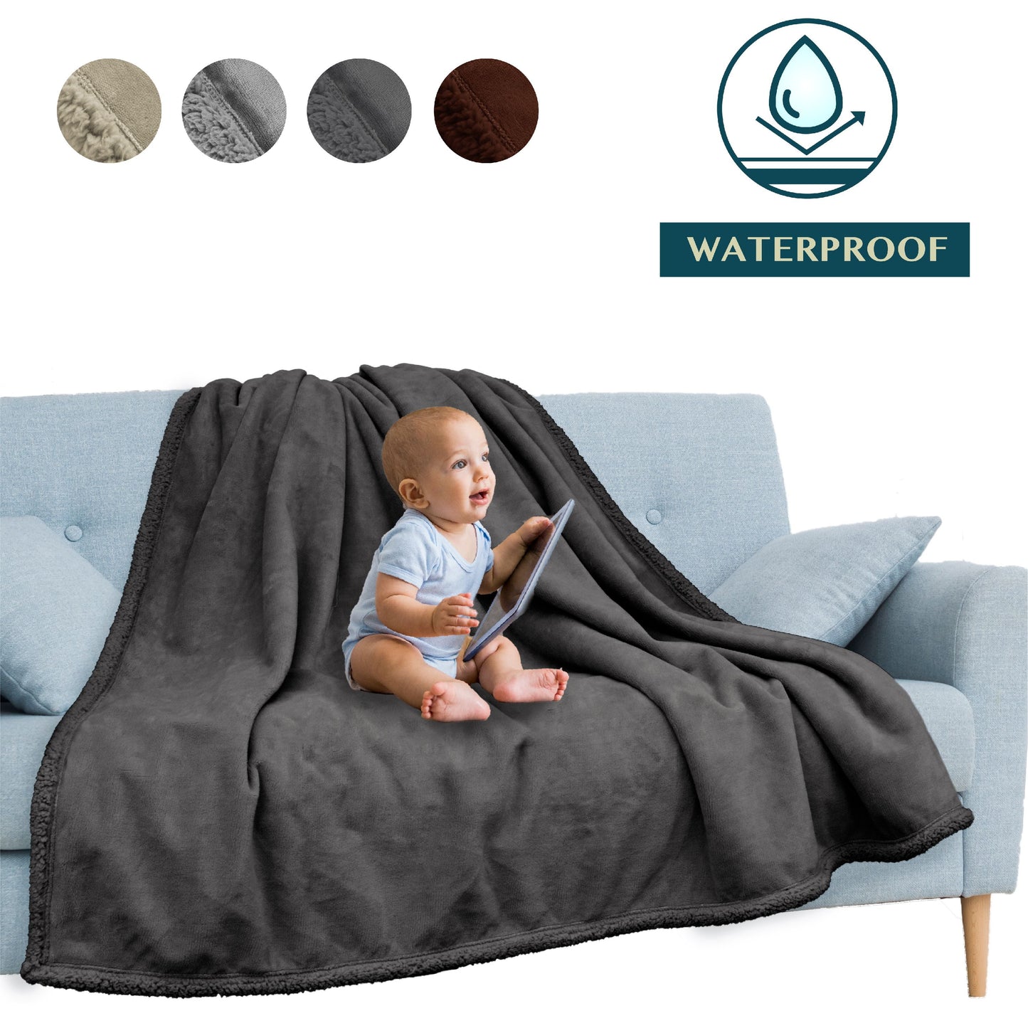 PAVILIA WATERPROOF Blanket For Couch, Sofa | Waterproof Dog Blanket for Large Dog, Puppy, Cat | Pet Blanket Protector | Plush Soft Warm Fuzzy Sherpa Blanket Bed Throw, Brown, 60x80