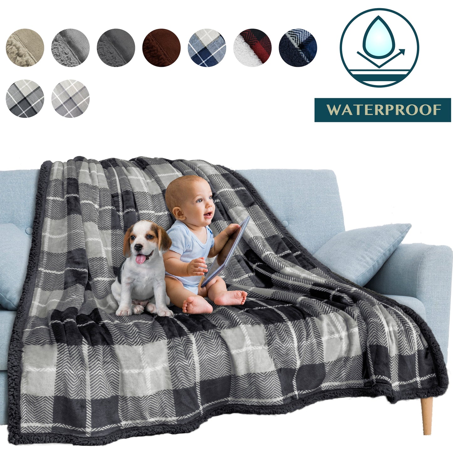 PAVILIA WATERPROOF Blanket For Couch, Sofa | Waterproof Dog Blanket for Large Dog, Puppy, Cat | Pet Blanket Protector | Plush Soft Warm Fuzzy Sherpa Blanket Bed Throw, Brown, 60x80