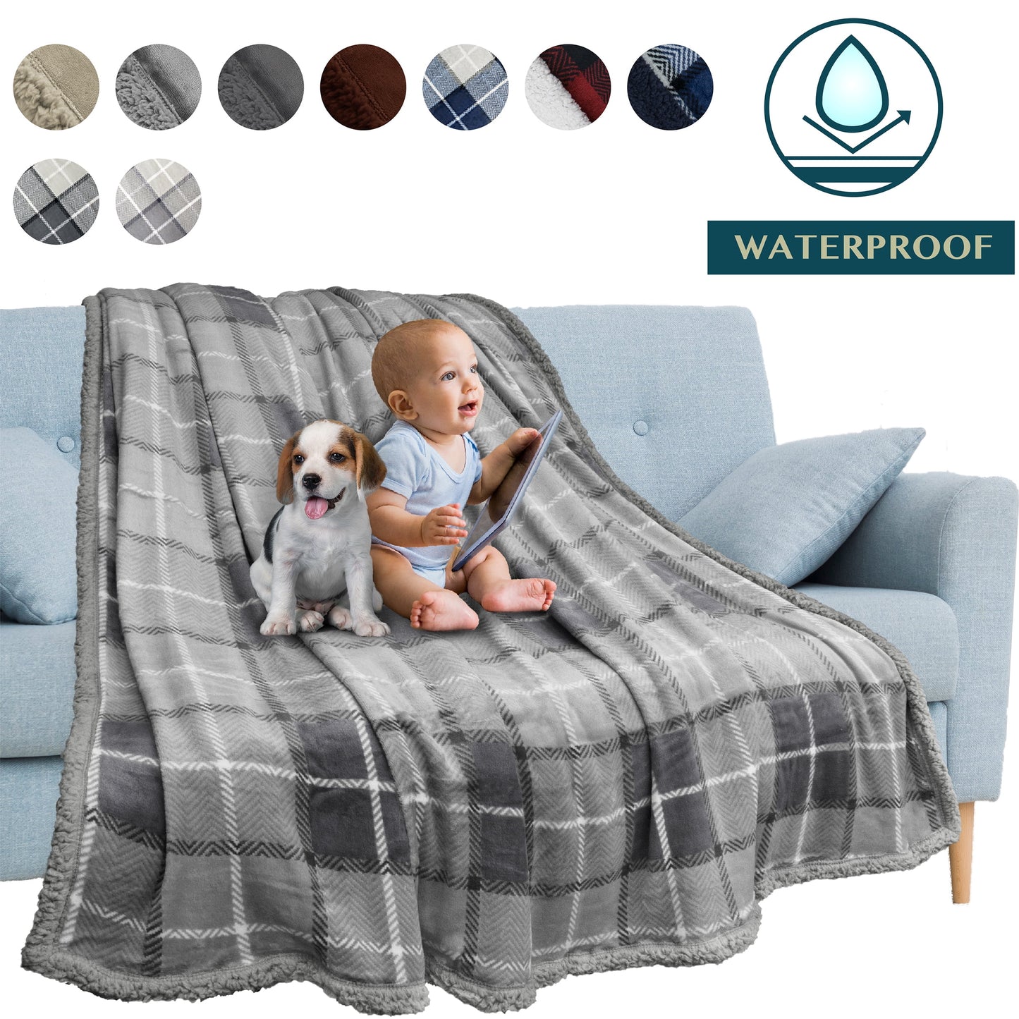 PAVILIA WATERPROOF Blanket For Couch, Sofa | Waterproof Dog Blanket for Large Dog, Puppy, Cat | Pet Blanket Protector | Plush Soft Warm Fuzzy Sherpa Blanket Bed Throw, Brown, 60x80