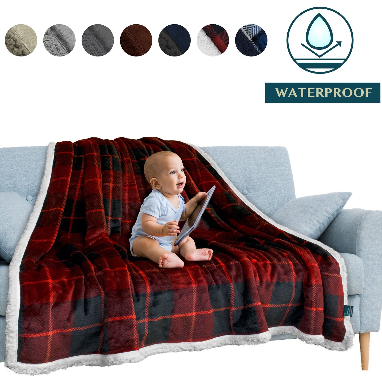 PAVILIA WATERPROOF Blanket For Couch, Sofa | Waterproof Dog Blanket for Large Dog, Puppy, Cat | Pet Blanket Protector | Plush Soft Warm Fuzzy Sherpa Blanket Bed Throw, Brown, 60x80