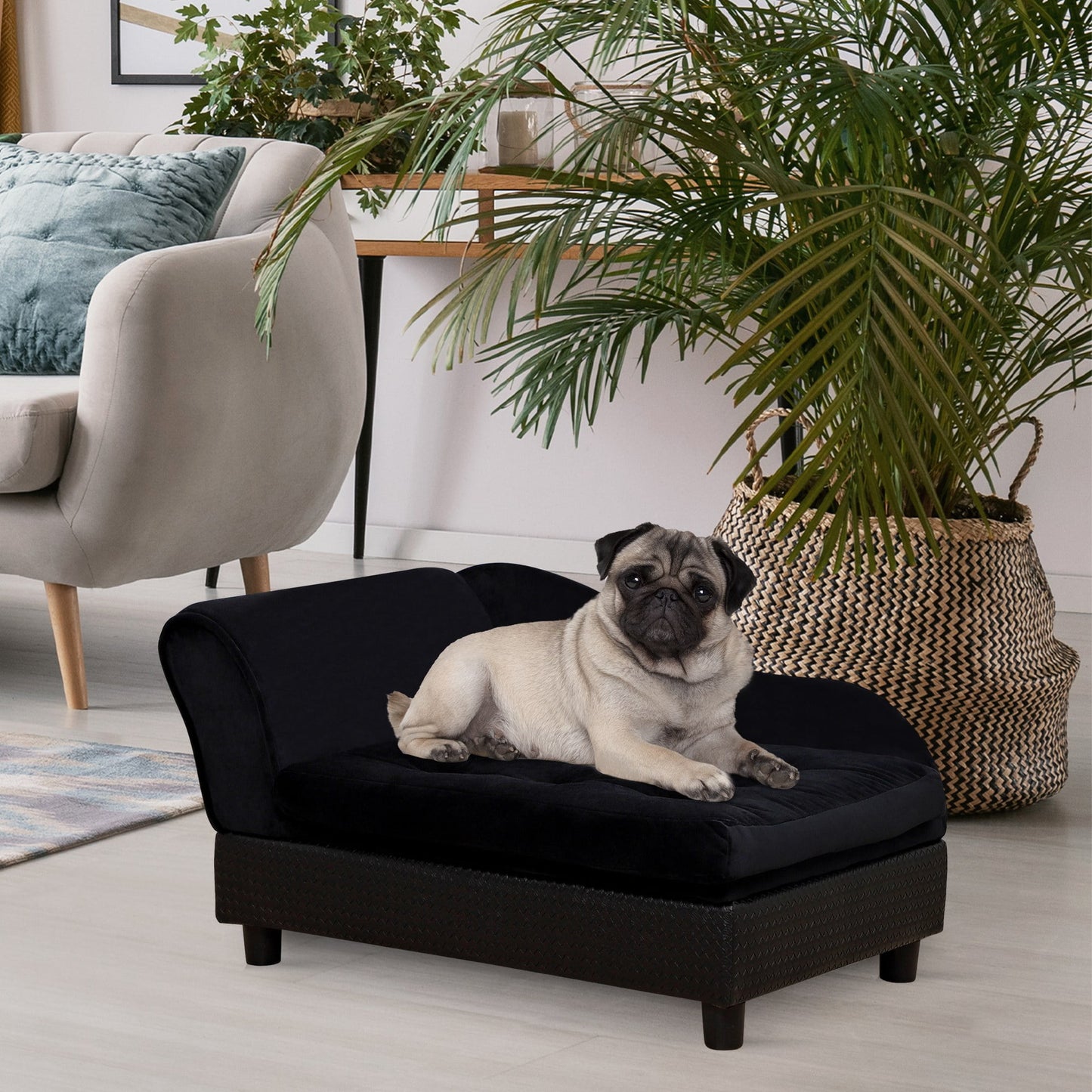 PawHut Luxury Small Dog Bed Couch W/ Storage, Little Dog Sofa