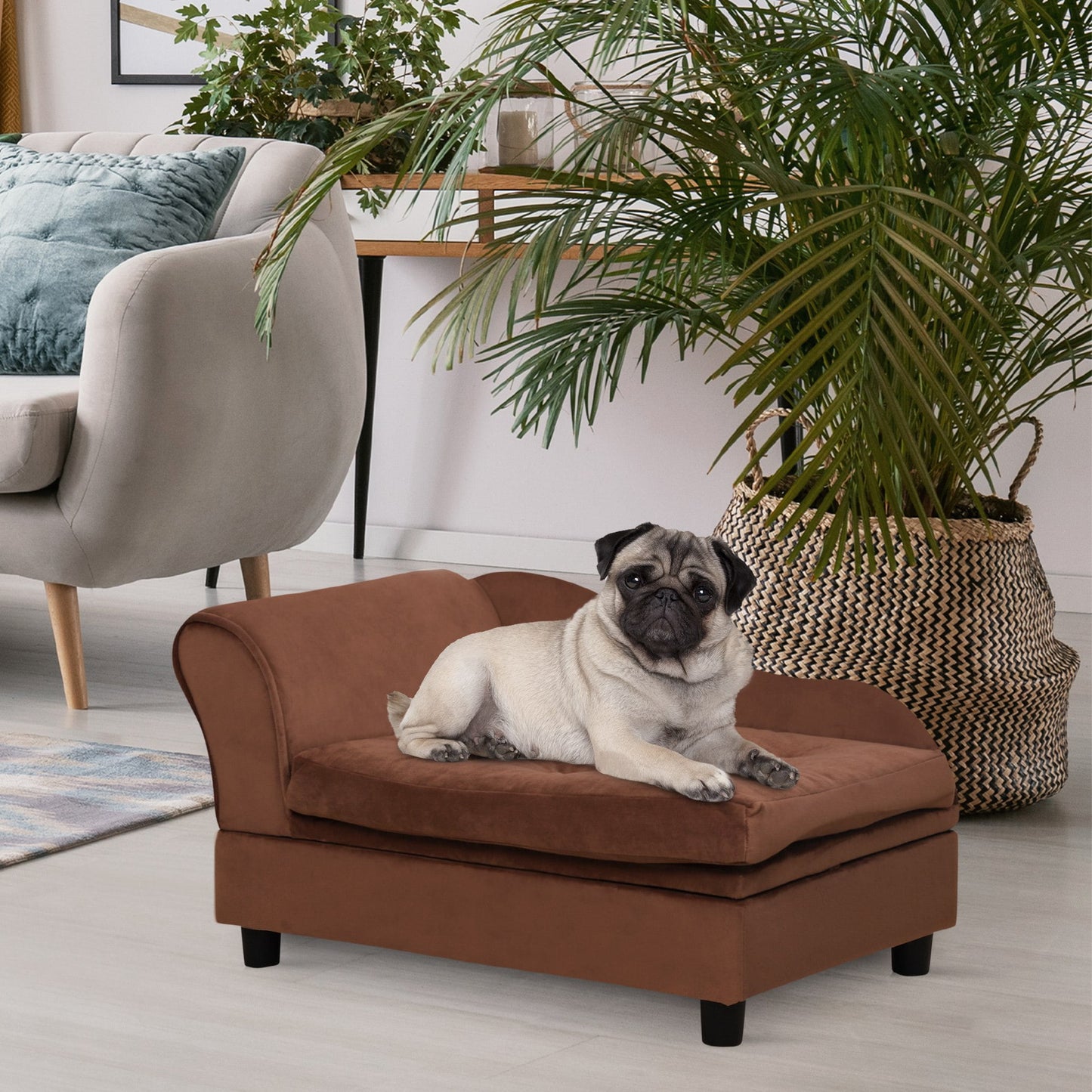 PawHut Luxury Small Dog Bed Couch W/ Storage, Little Dog Sofa