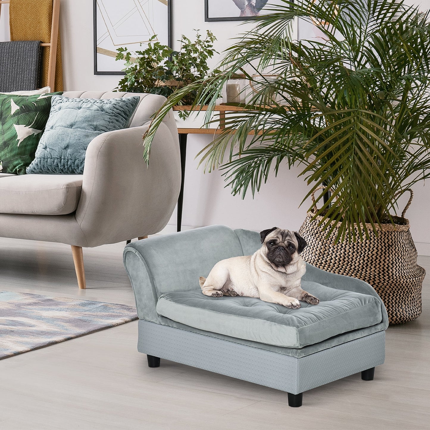 PawHut Luxury Small Dog Bed Couch W/ Storage, Little Dog Sofa