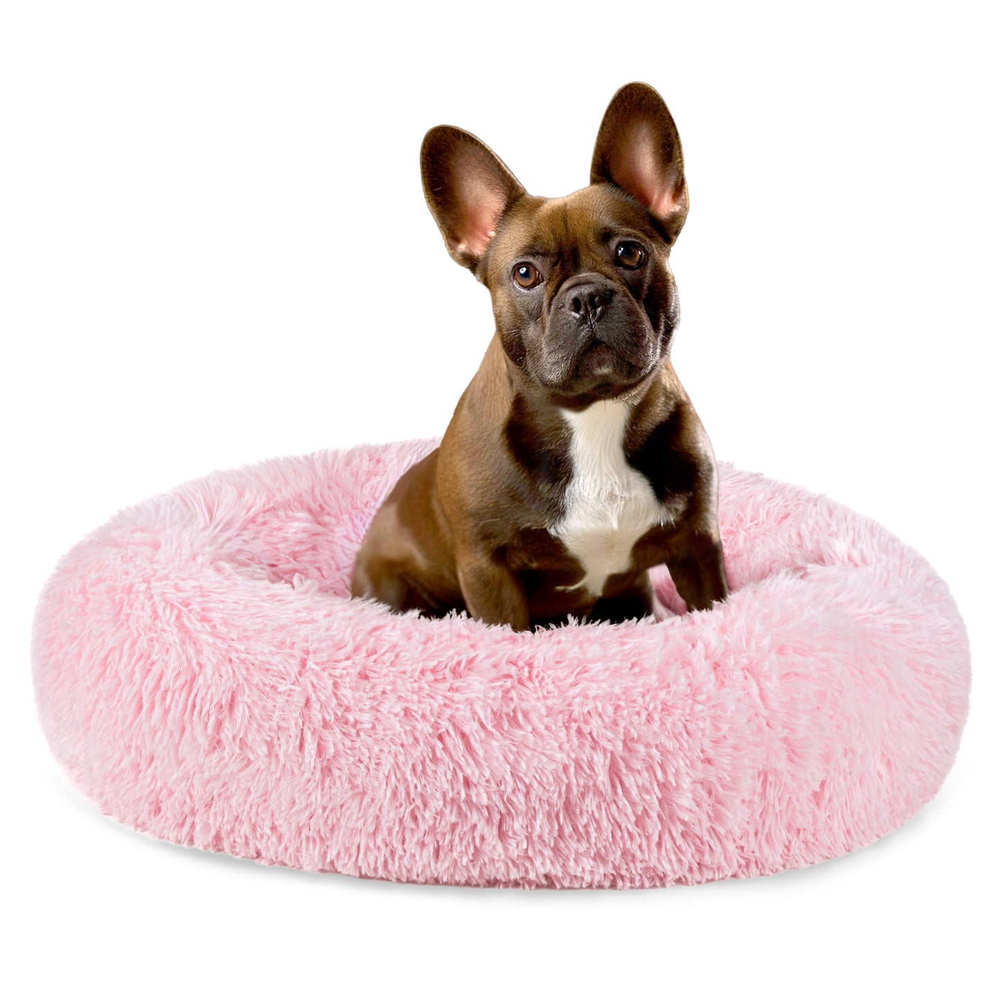PetAmi Calming Dog Bed for Small Medium Dog Cat, Round Donut Dog Bed Washable, Fluffy Faux Fur Plush Cuddler Pet Kitten Cushion Bed, Anti-Slip, Fits up to 25 lbs, 23 inch, Dusty Blue