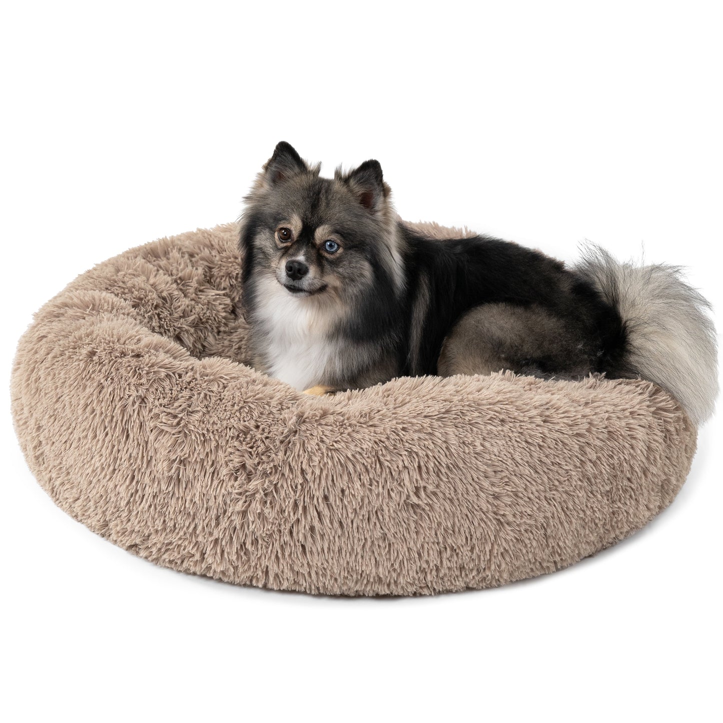 PetAmi Calming Dog Bed for Small Medium Dog Cat, Round Donut Dog Bed Washable, Fluffy Faux Fur Plush Cuddler Pet Kitten Cushion Bed, Anti-Slip, Fits up to 25 lbs, 23 inch, Dusty Blue