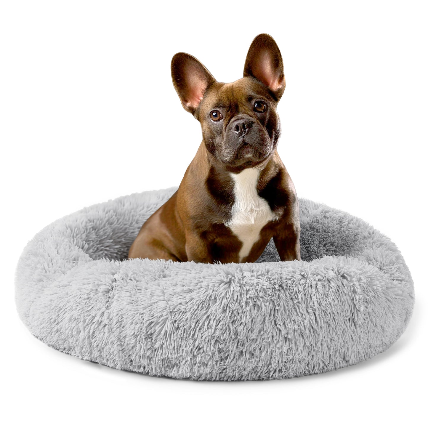 PetAmi Calming Dog Bed for Small Medium Dog Cat, Round Donut Dog Bed Washable, Fluffy Faux Fur Plush Cuddler Pet Kitten Cushion Bed, Anti-Slip, Fits up to 25 lbs, 23 inch, Dusty Blue