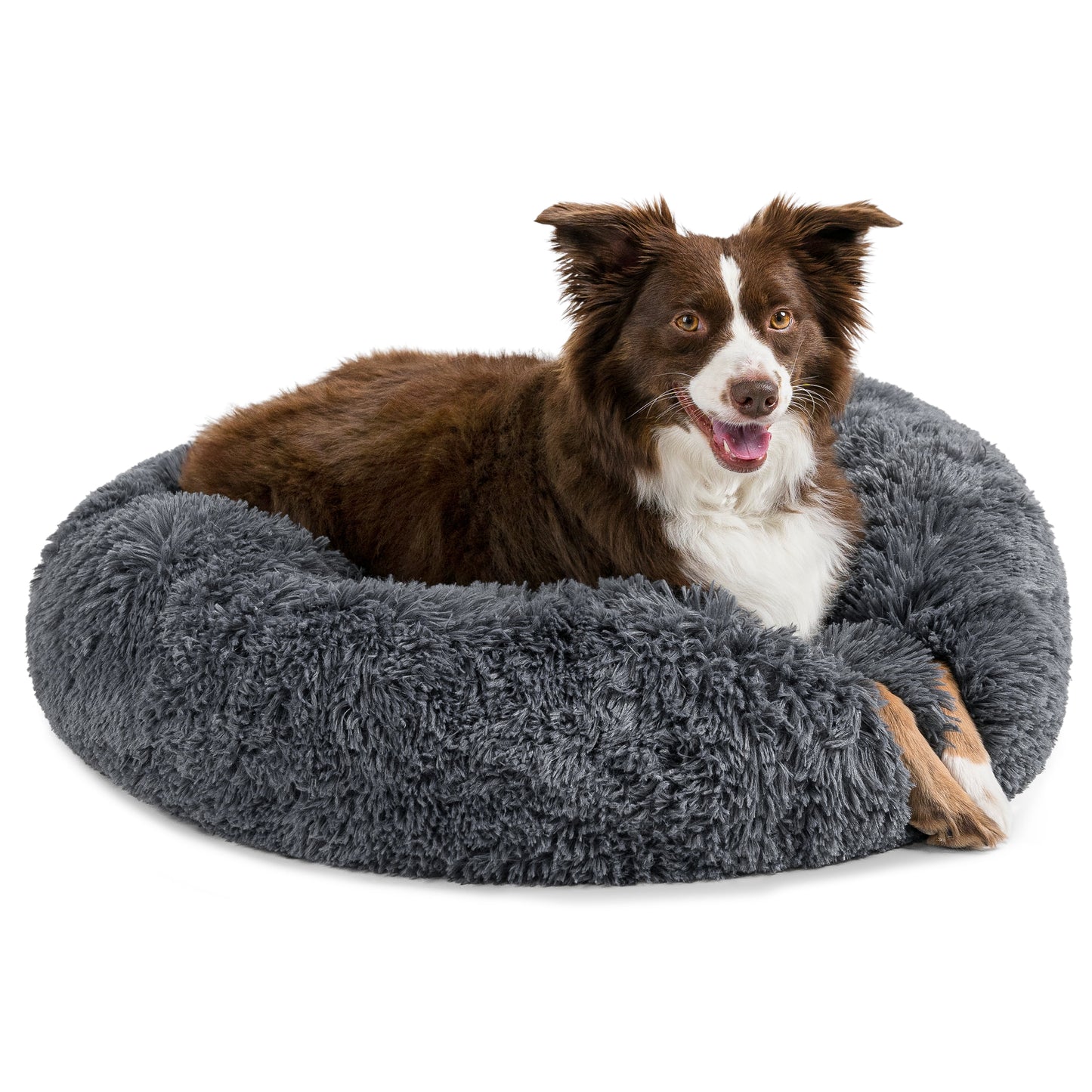 PetAmi Calming Dog Bed for Small Medium Dog Cat, Round Donut Dog Bed Washable, Fluffy Faux Fur Plush Cuddler Pet Kitten Cushion Bed, Anti-Slip, Fits up to 25 lbs, 23 inch, Dusty Blue