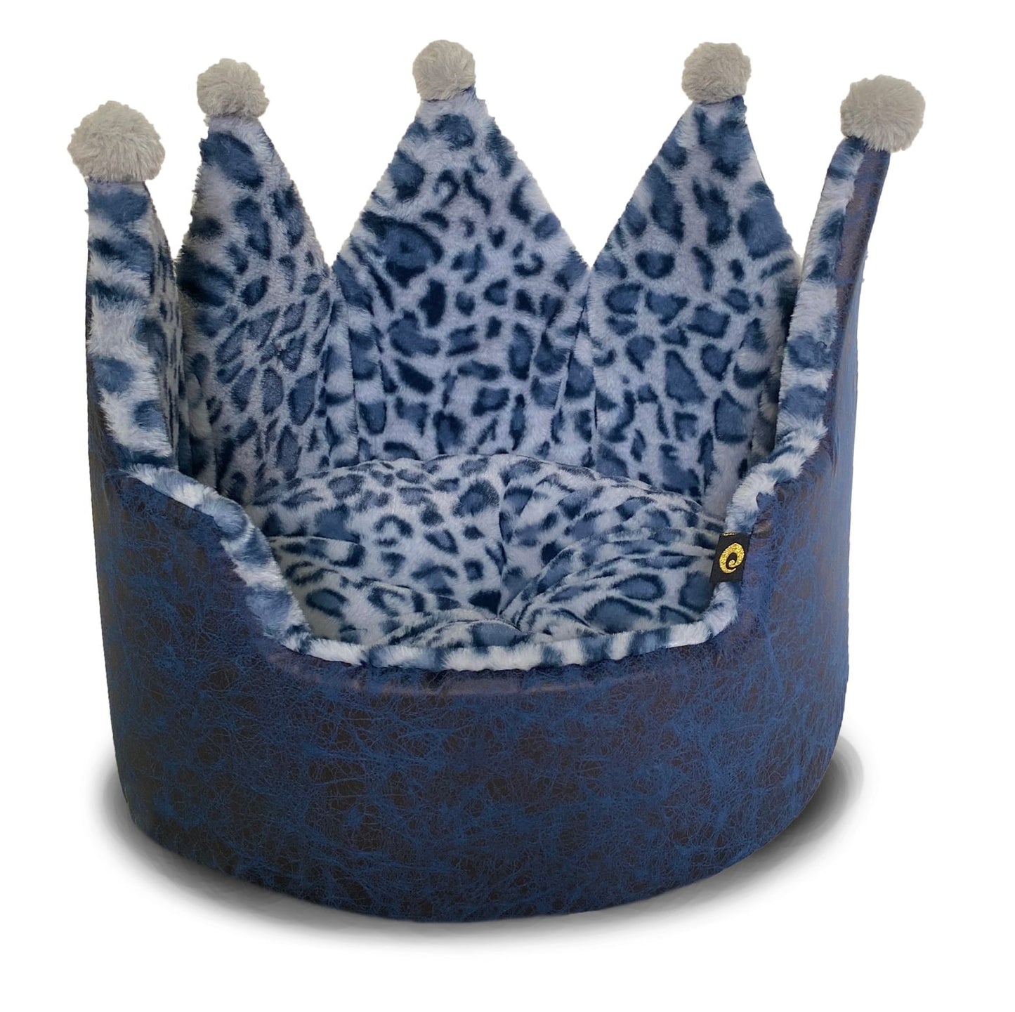 Precious Tails Luxury Leopard Print Crown-Shaped Bed for Small Dogs and Cats - Cozy, Stylish, and Plush Pet Bedding with Royal Design