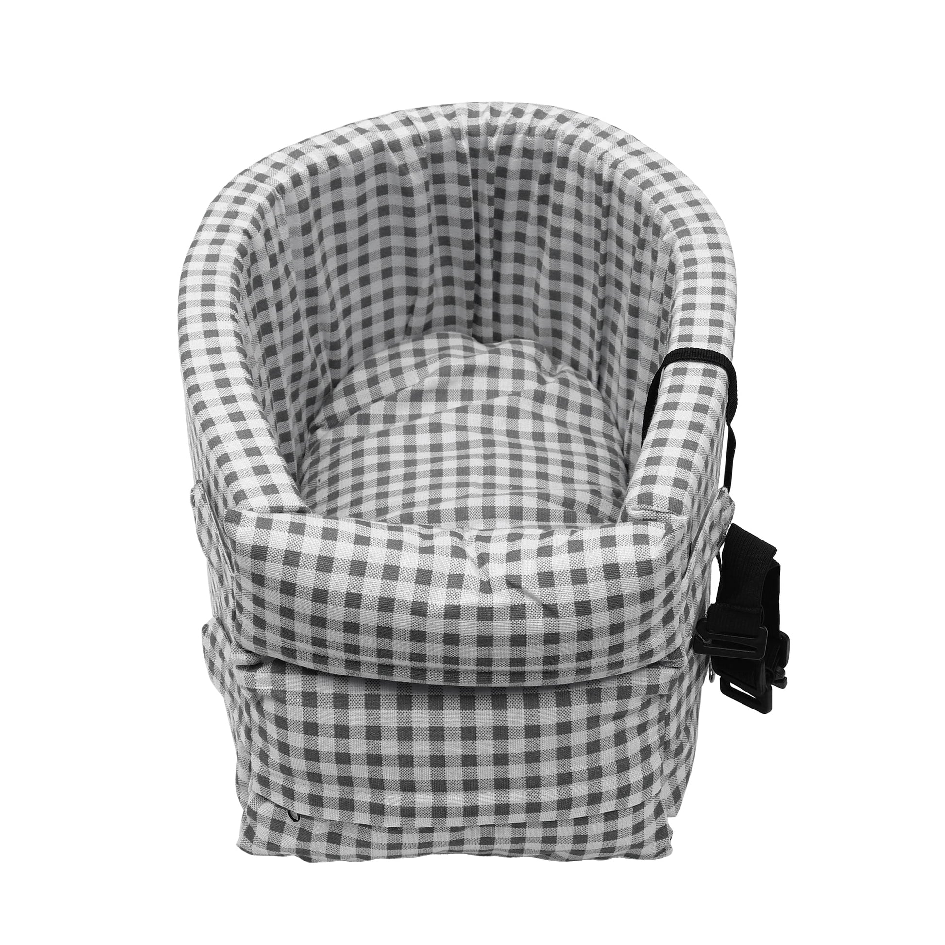 Unique Bargains Dog Car Seat Adjustable Straps Plaid Style for Medium Small Sized Puppy Cat Seat Travel Bed Black White