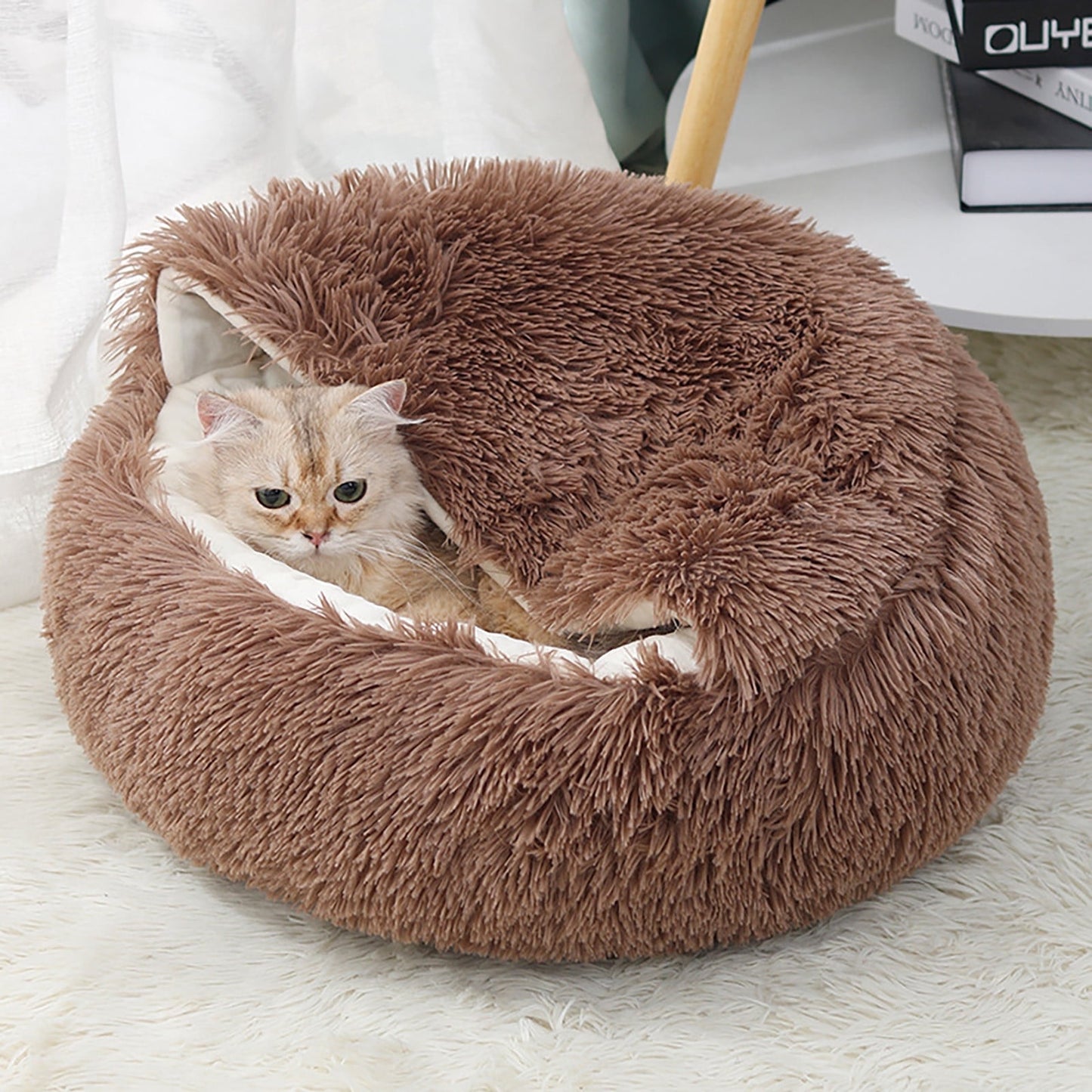 VANLOFE Pet Beds Under 10 Cat House Dog Round Cat Winter Warm Sleeping Bag Long Plush Soft Pet Bed Calming Bed