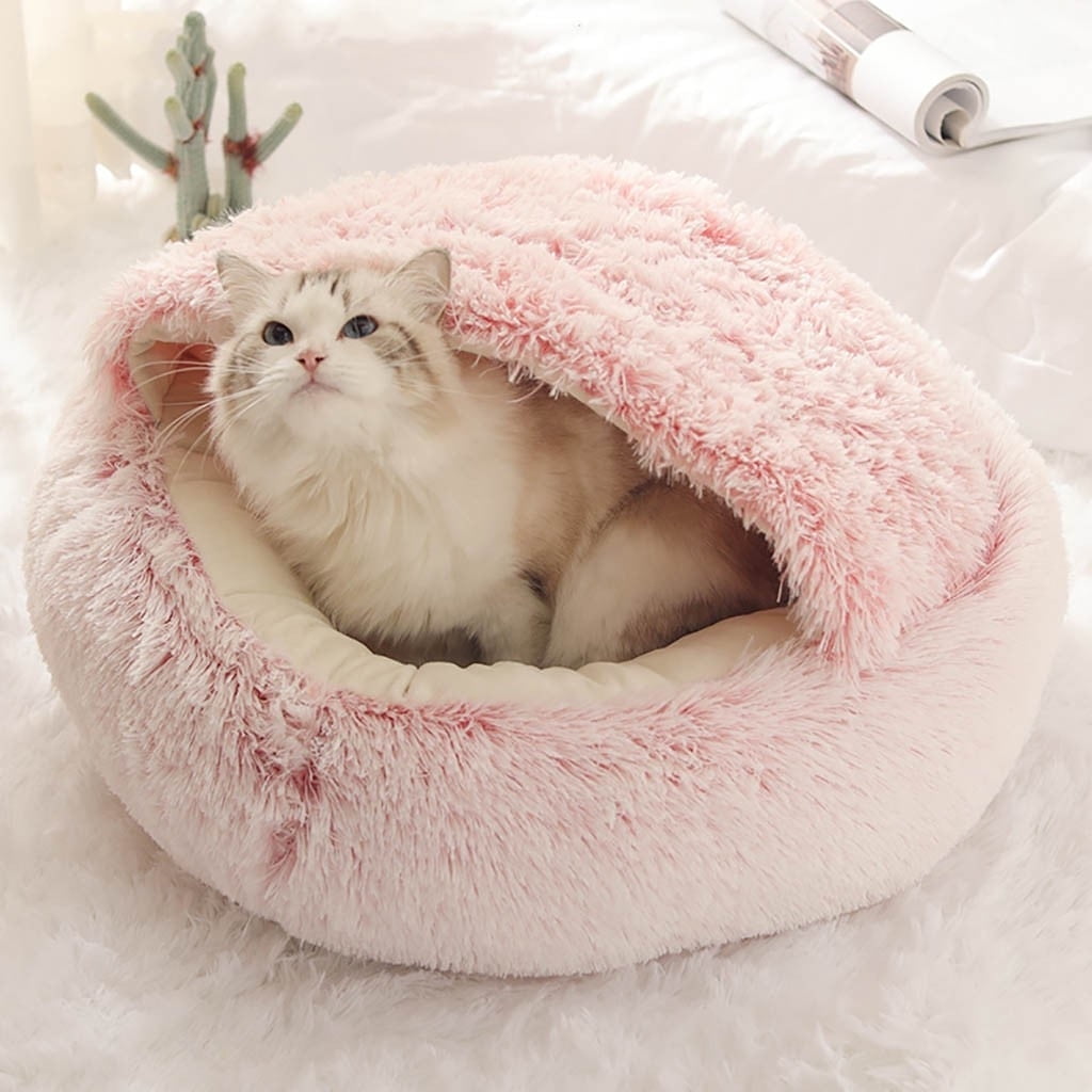 VANLOFE Pet Beds Under 10 Cat House Dog Round Cat Winter Warm Sleeping Bag Long Plush Soft Pet Bed Calming Bed