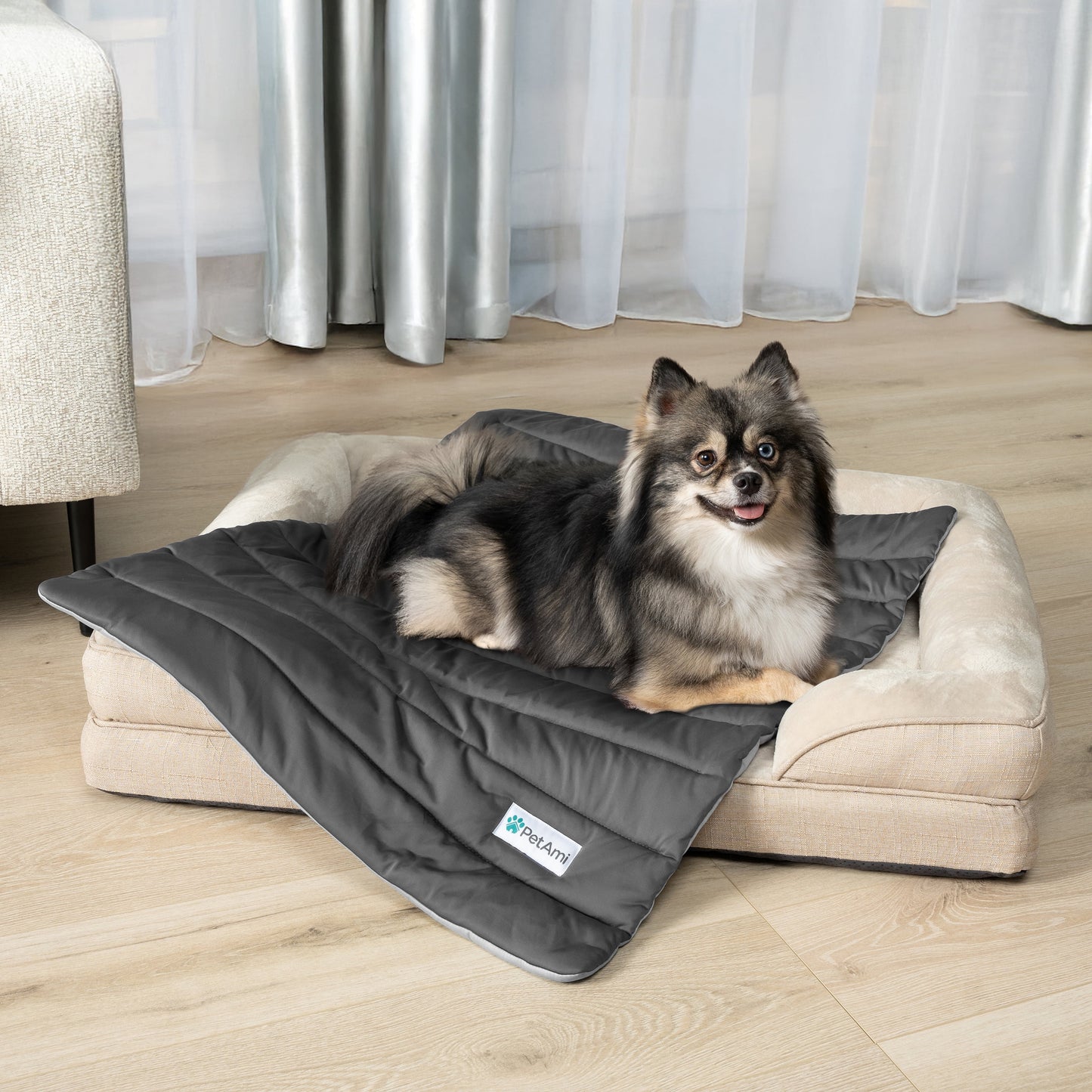 PetAmi Cooling Mat for Dog, Premium Pet Cooling Blanket for Crate Kennel, Indoor Cat Cool Sleeping Pad, Q-MAX Cold Sofa Couch Cover for Summer, Gray/Light Grey, Medium (29x40)