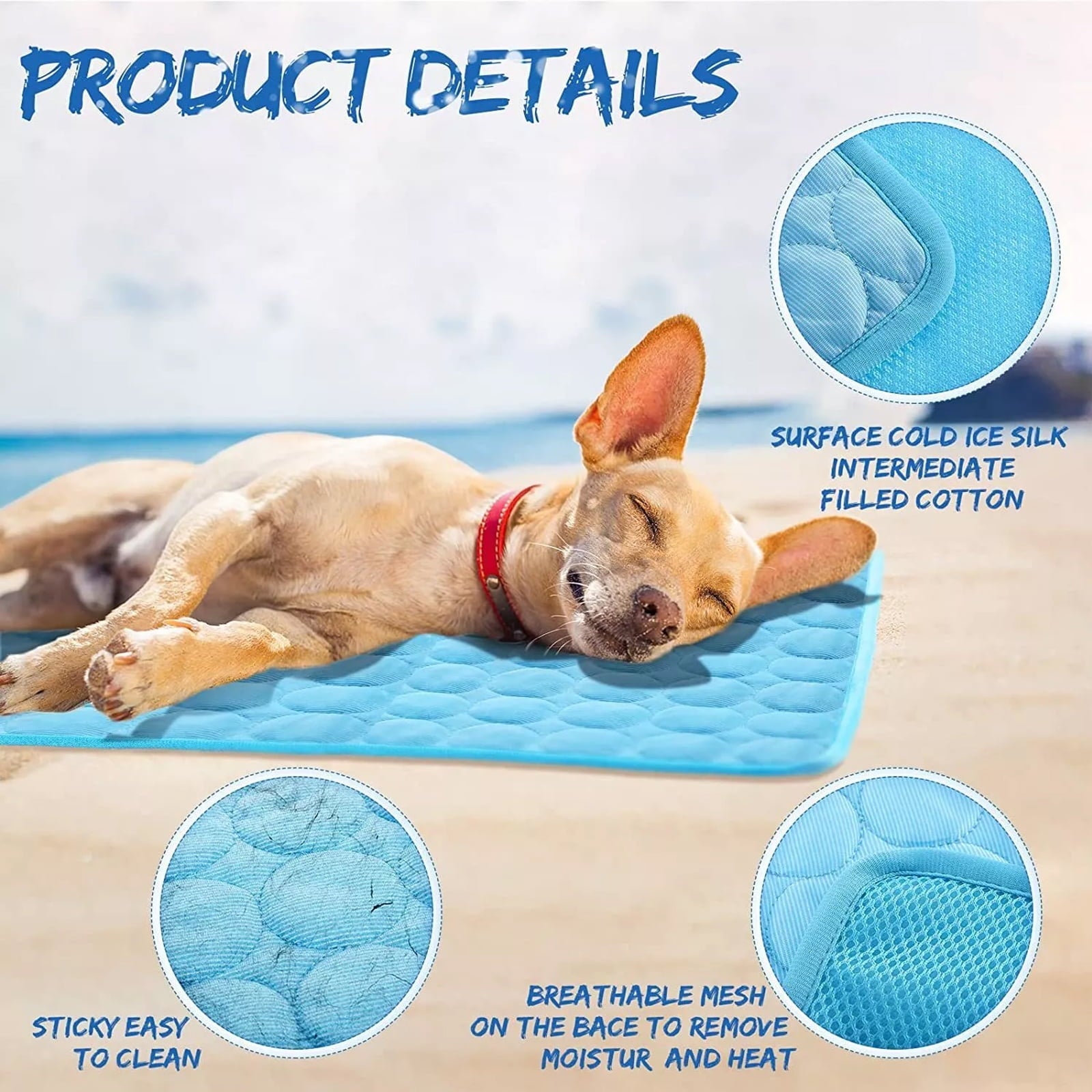 Soapow Pet Dog Cooling Mat, Foldable Self Cooling Pad, No Water or Refrigeration Required, Ice Silk Washable Sleeping Kennel Mat for Dog Cat Rabbit and Guinea Pig Cages, Large