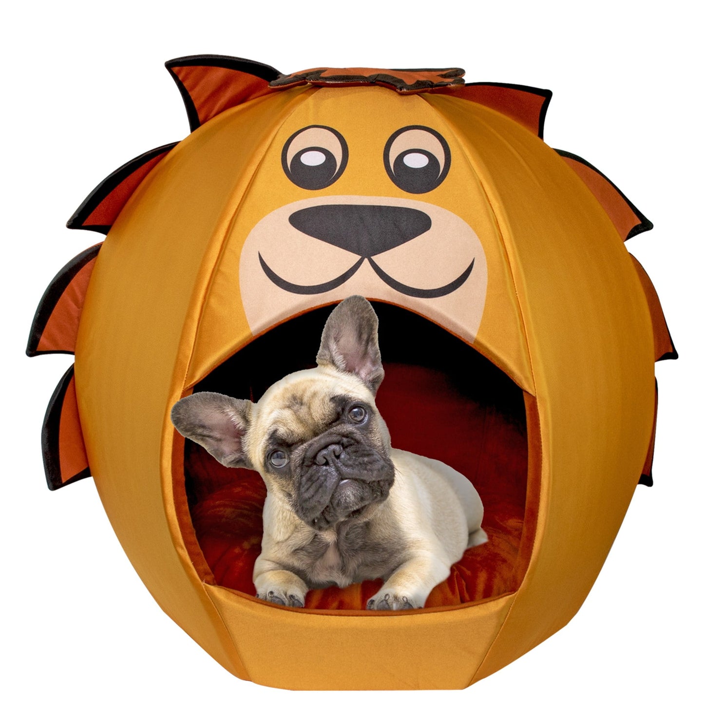 Maccabi Art: Pet Friends Igloo Bed: Small - Lion - Animal Face Bed, Cozy Dome, Small Dogs, Cats & Puppies, 16x16x18",  Removable Machine-Washable Pad