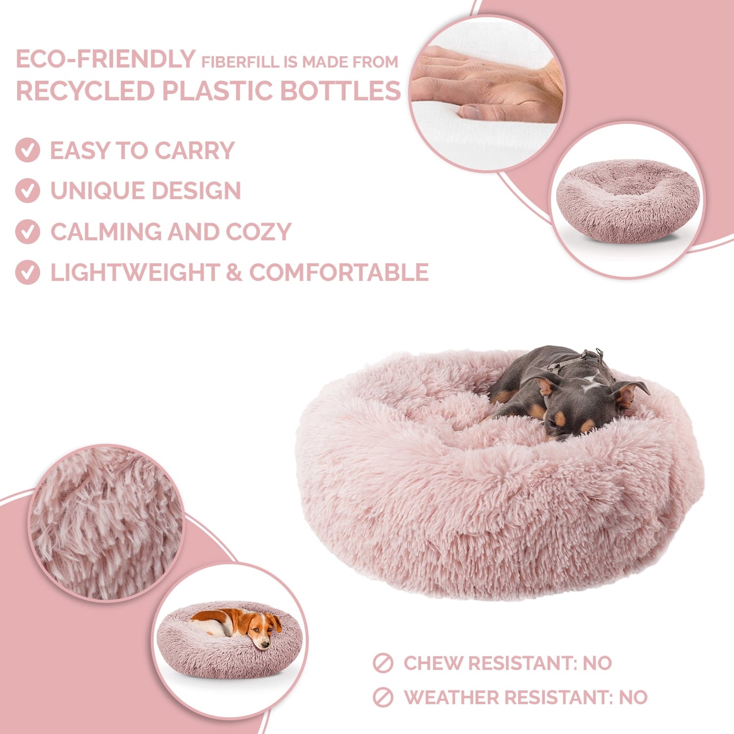 Precious Tails Super Luxe Shaggy Faux Fur Donut Bolster Dog Cat Bed - Small