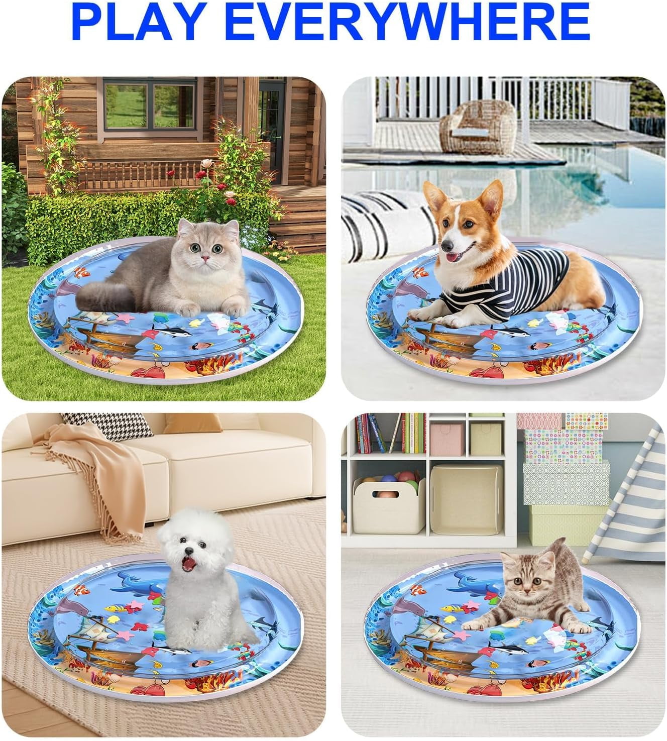 Pet Water Bed,Cat Water Mat 2025 Upgraded Thickened Sensory Water Palymat,Leak-Proof Sensory Playmat,Water Mat for Cats and Dogs,Anti-Scratch Design Waterbed for Indoor Cat & Dog