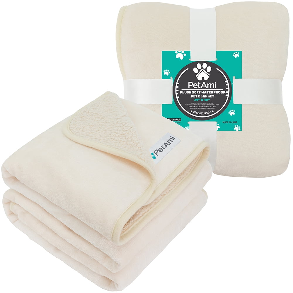 PetAmi Waterproof Dog Blanket For Small Medium Dogs, Pee Proof Pet Blanket Sherpa Fleece Couch Cover, Reversible Cat Throw Bed Sofa Protector, Soft Plush Washable Pad (Medium 29x40, Beige)