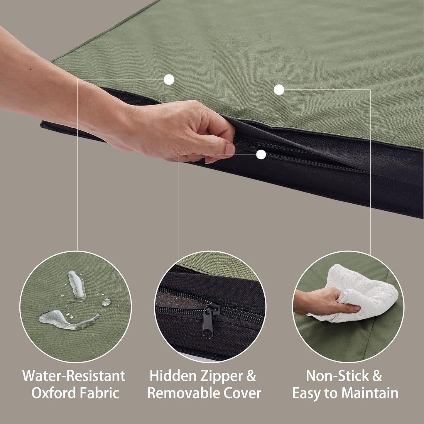WATANIYA Foldable Travel Dog Bed, Outdoor Waterproof Orthopedic Pet Bed Mattress, Green