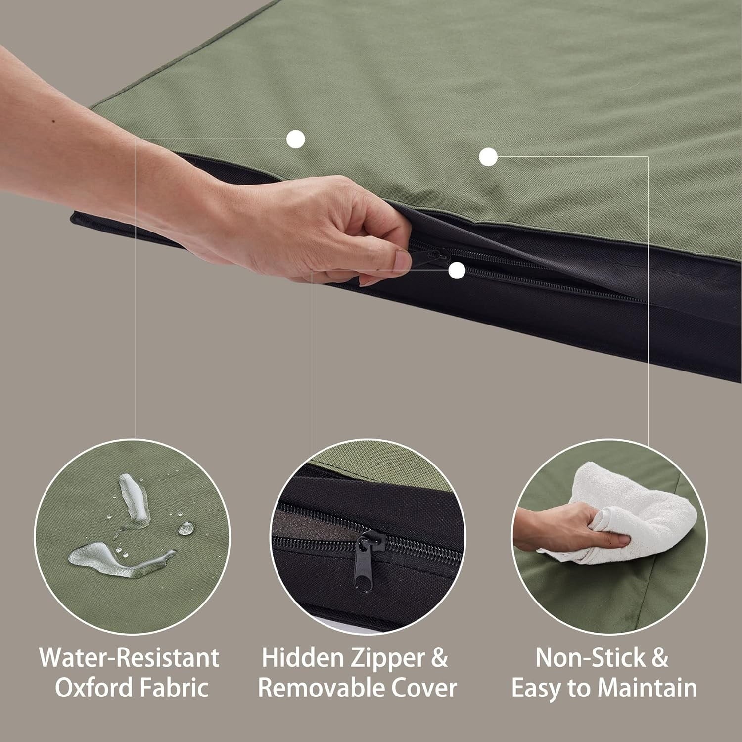 WATANIYA Foldable Travel Dog Bed, Outdoor Waterproof Orthopedic Pet Bed Mattress, Green