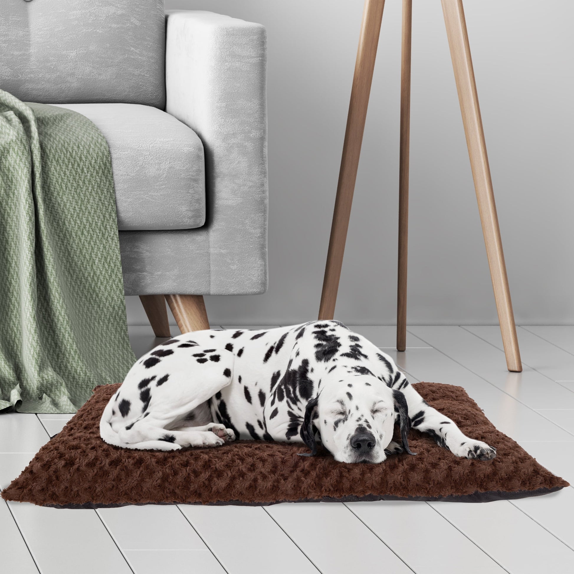 PETMAKER 42x26 Dog Bed with Faux Fur Top and Non-Slip Bottom, Brown