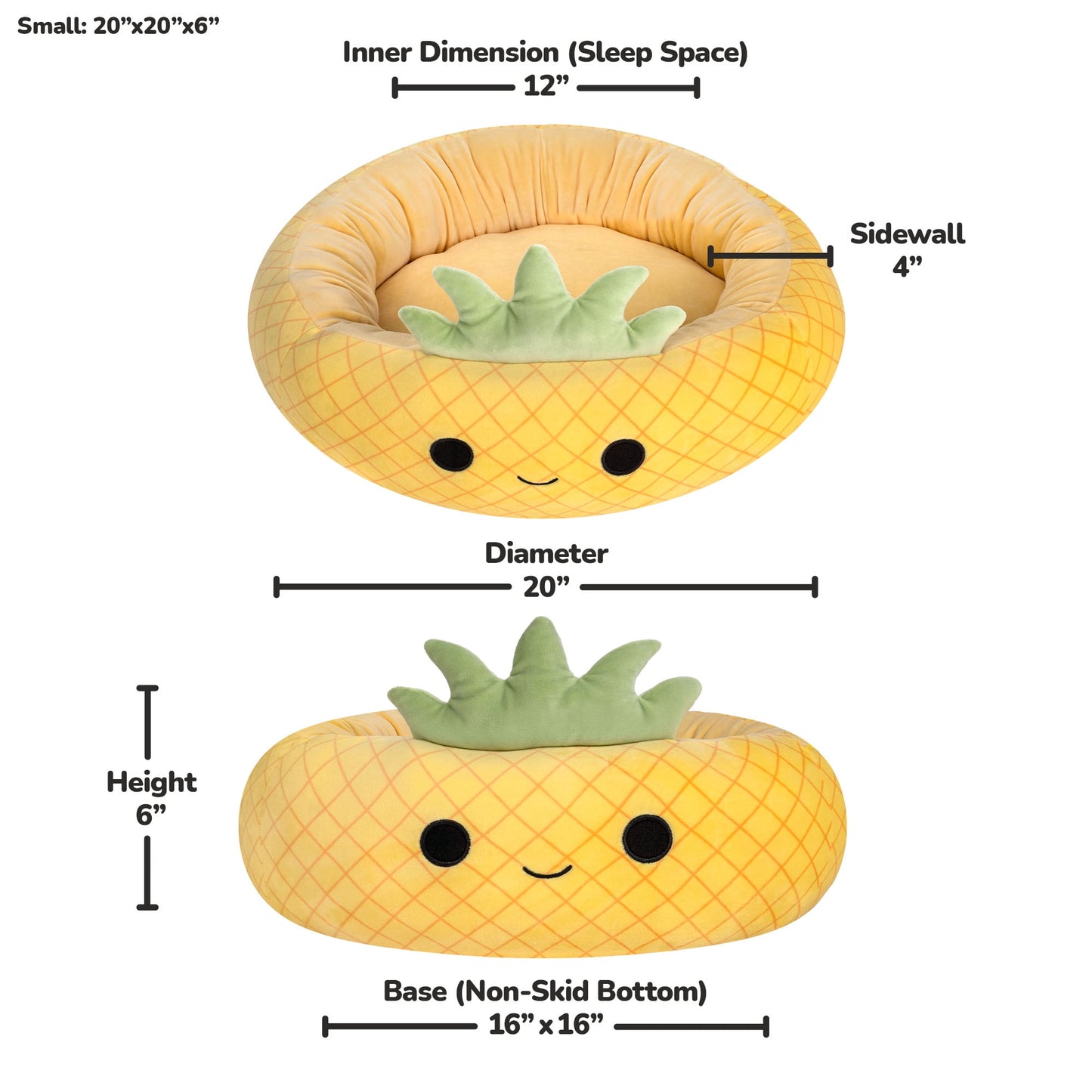 Squishmallows 20 inch Pineapple Pet Bed - Small Ultrasoft Official Squishmallows Plush Pet Bed