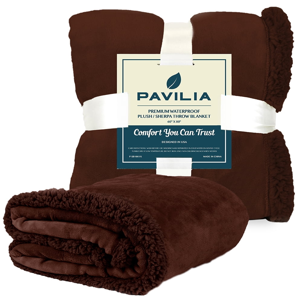 PAVILIA WATERPROOF Blanket For Couch, Sofa | Waterproof Dog Blanket for Large Dog, Puppy, Cat | Pet Blanket Protector | Plush Soft Warm Fuzzy Sherpa Blanket Bed Throw, Brown, 60x80