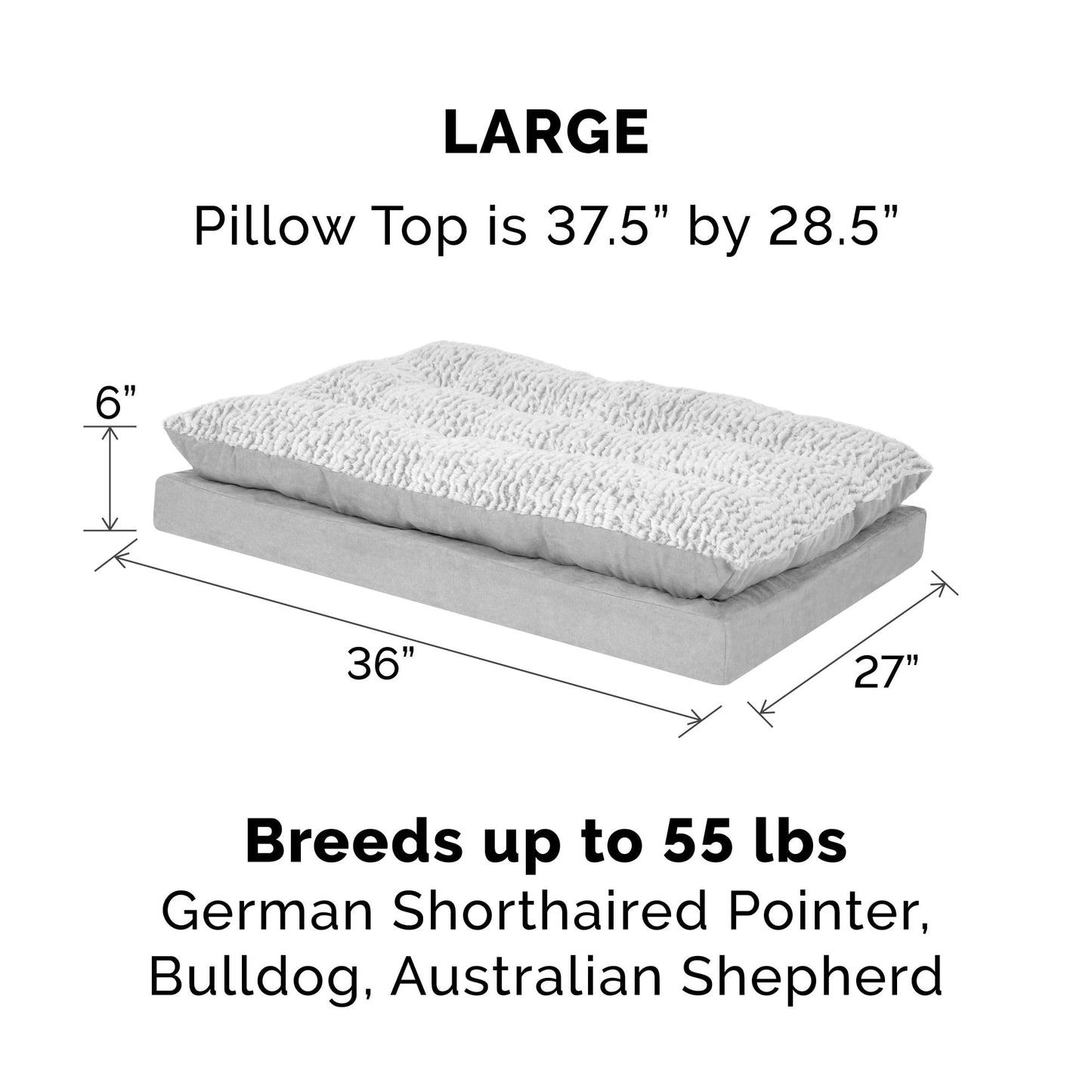 FurHaven Pet Products Embossed Faux Fur & Suede Orthopedic Pillow Top Mattress Pet Bed for Dogs & Cats - Gray, Large
