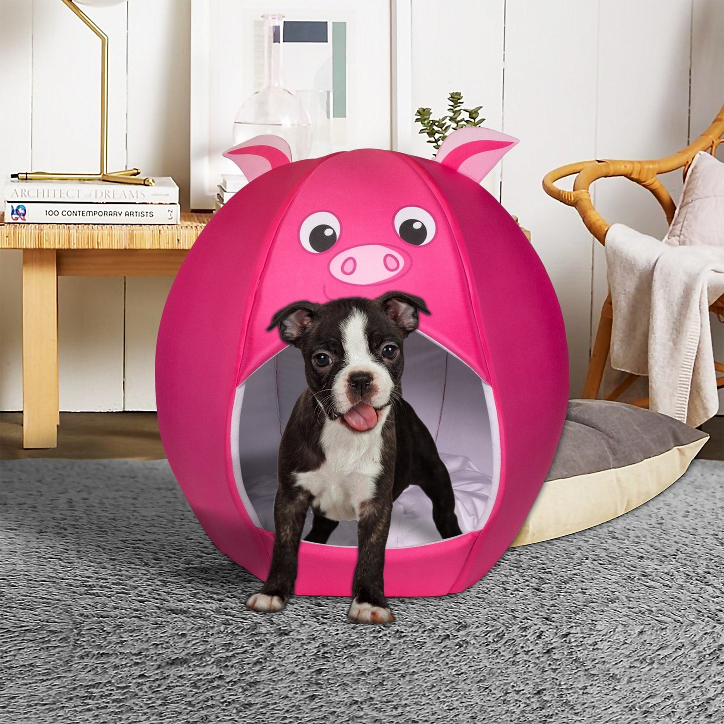 Maccabi Art: Pet Friends Igloo Bed: Small - Piggy - Animal Face Bed, Cozy Dome, Small Dogs, Cats & Puppies, 16x16x18",  Removable Machine-Washable Pad